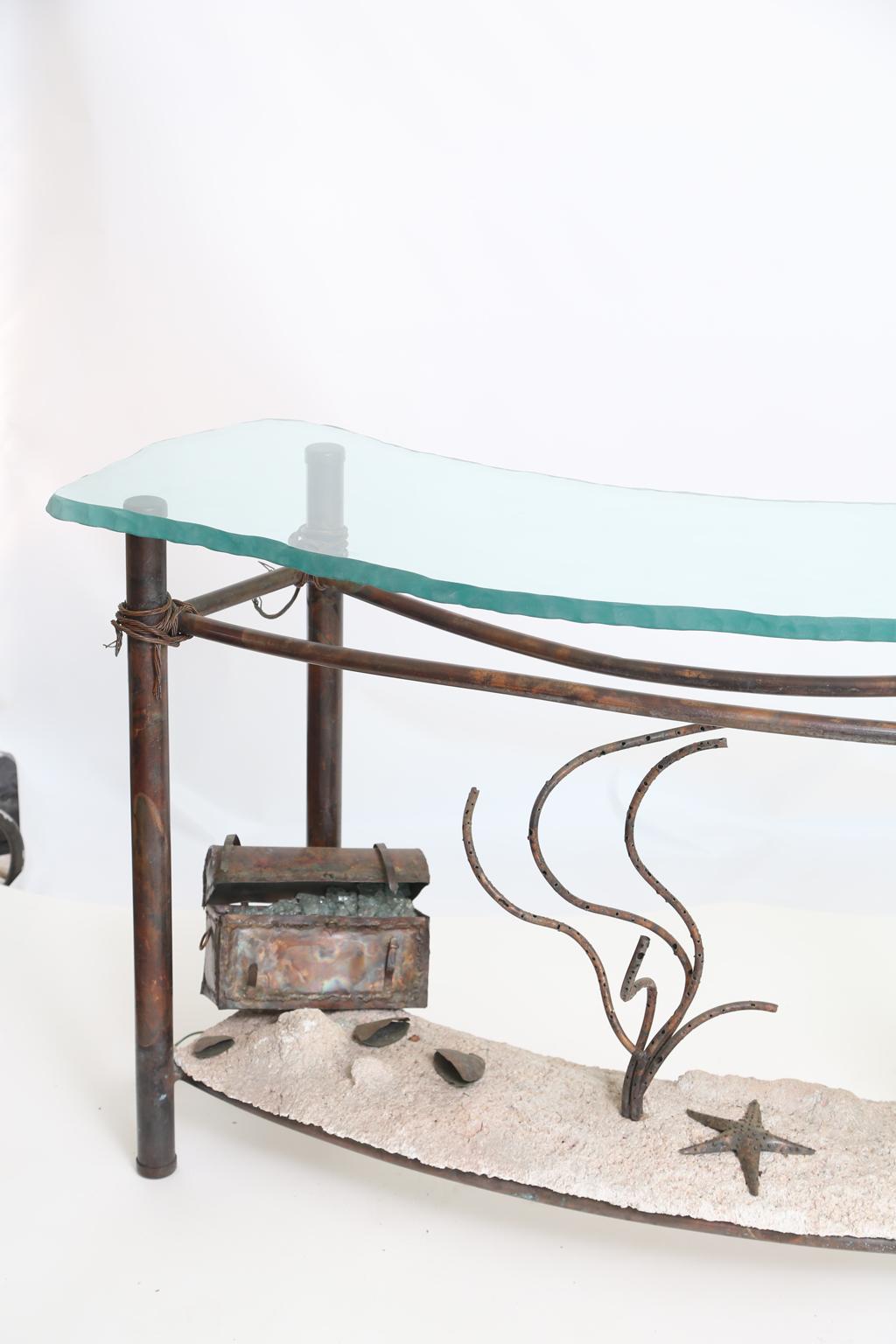 Signed Glen Mayo Sculptural Undersea Console Table of Copper In Good Condition For Sale In West Palm Beach, FL