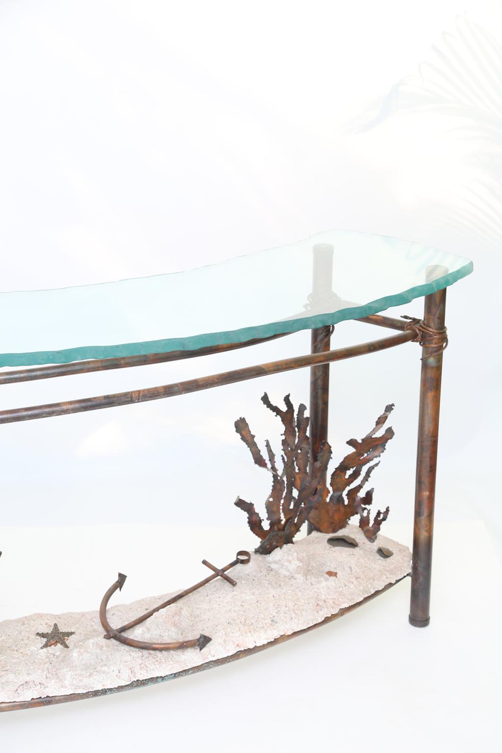 Late 20th Century Signed Glen Mayo Sculptural Undersea Console Table of Copper For Sale