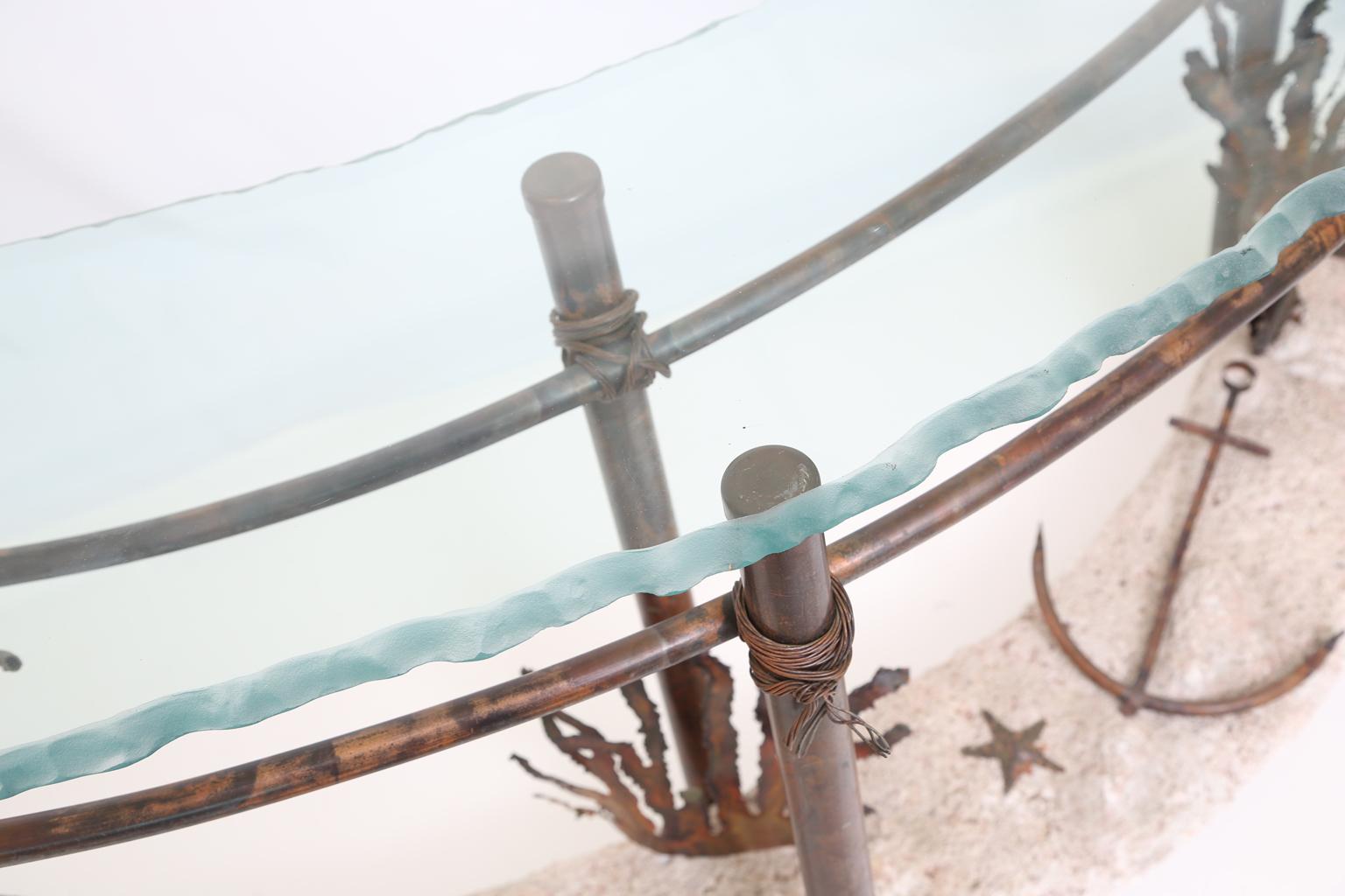 Signed Glen Mayo Sculptural Undersea Console Table of Copper For Sale 1
