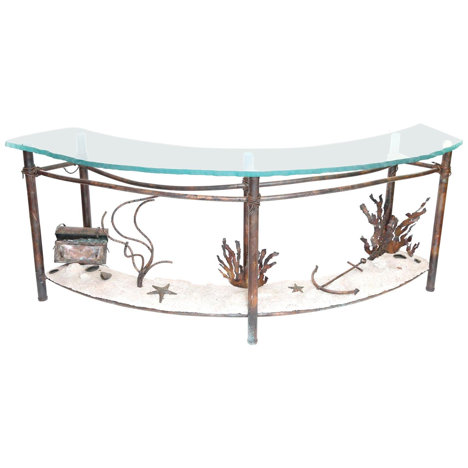 Signed Glen Mayo Sculptural Undersea Console Table of Copper For Sale