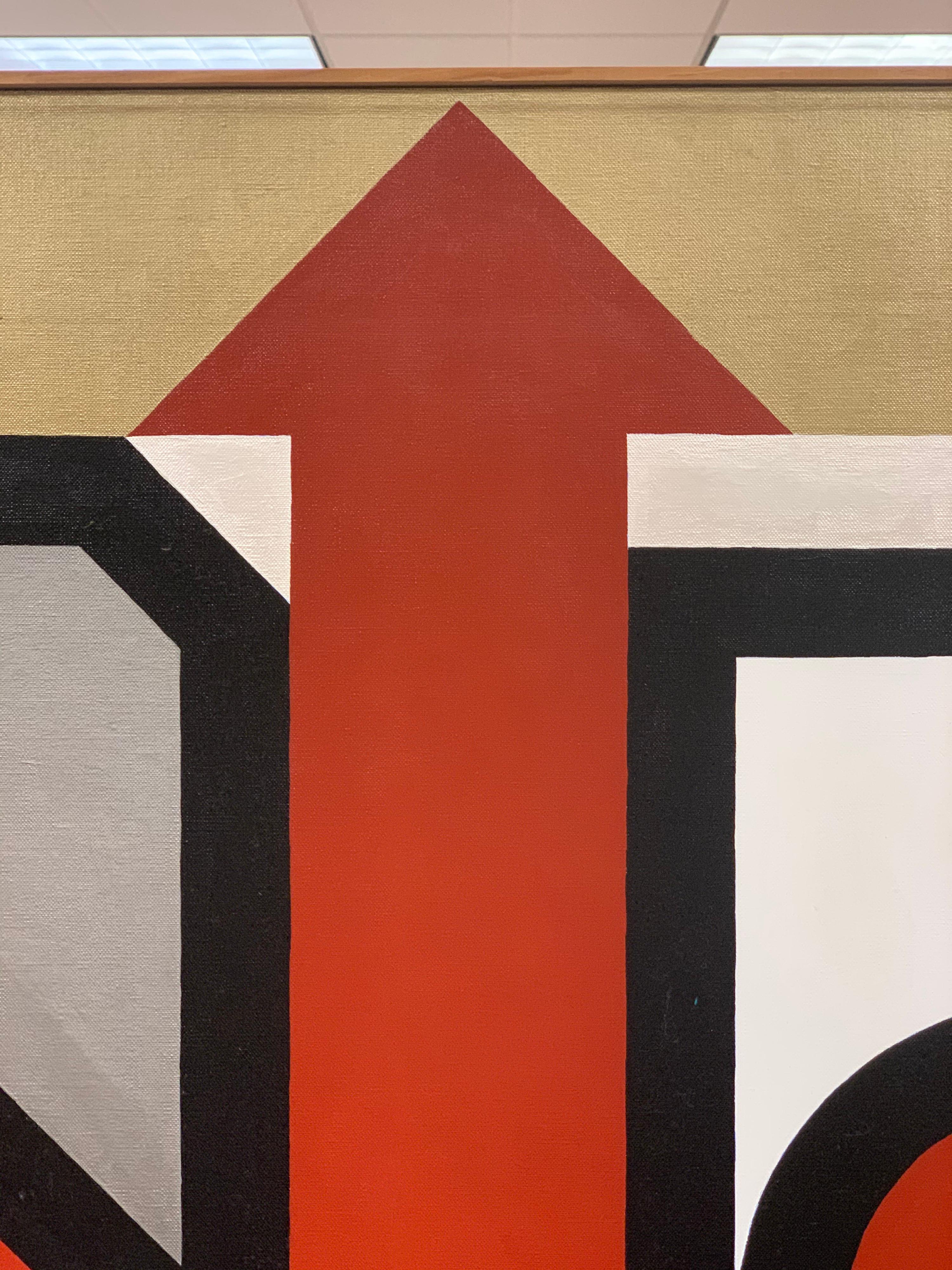 Signed Gold and Red Geometric Abstract Original Modern Painting we 1