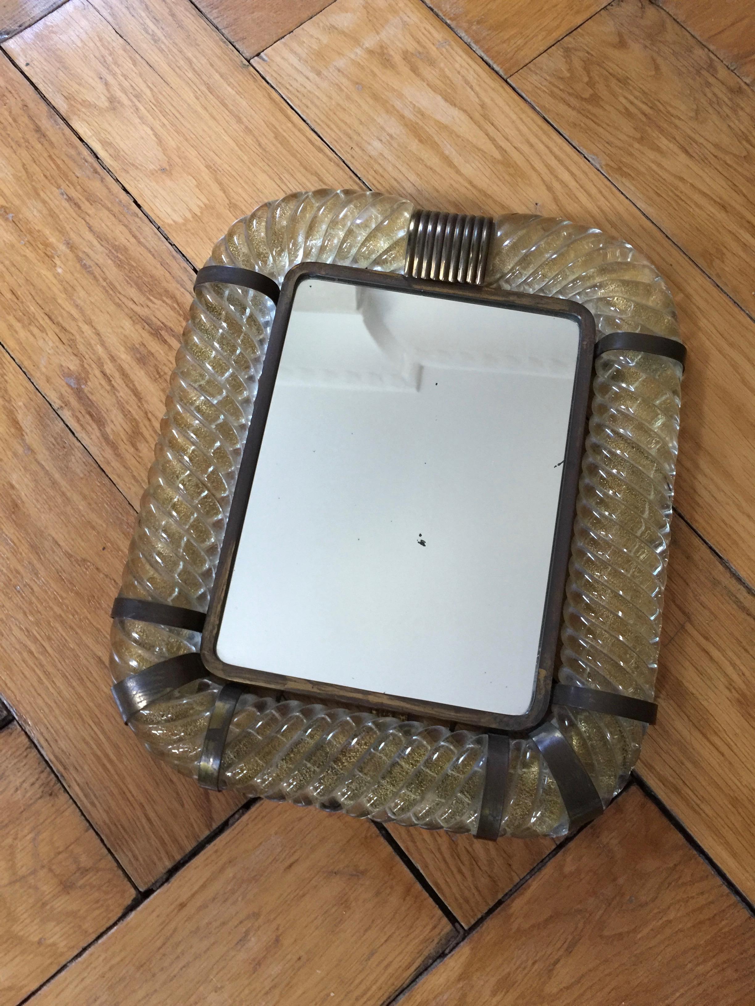 Signed Gold Dust Murano Table Mirror by Seguso 2