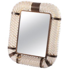 Signed Gold Dust Murano Table Mirror by Seguso