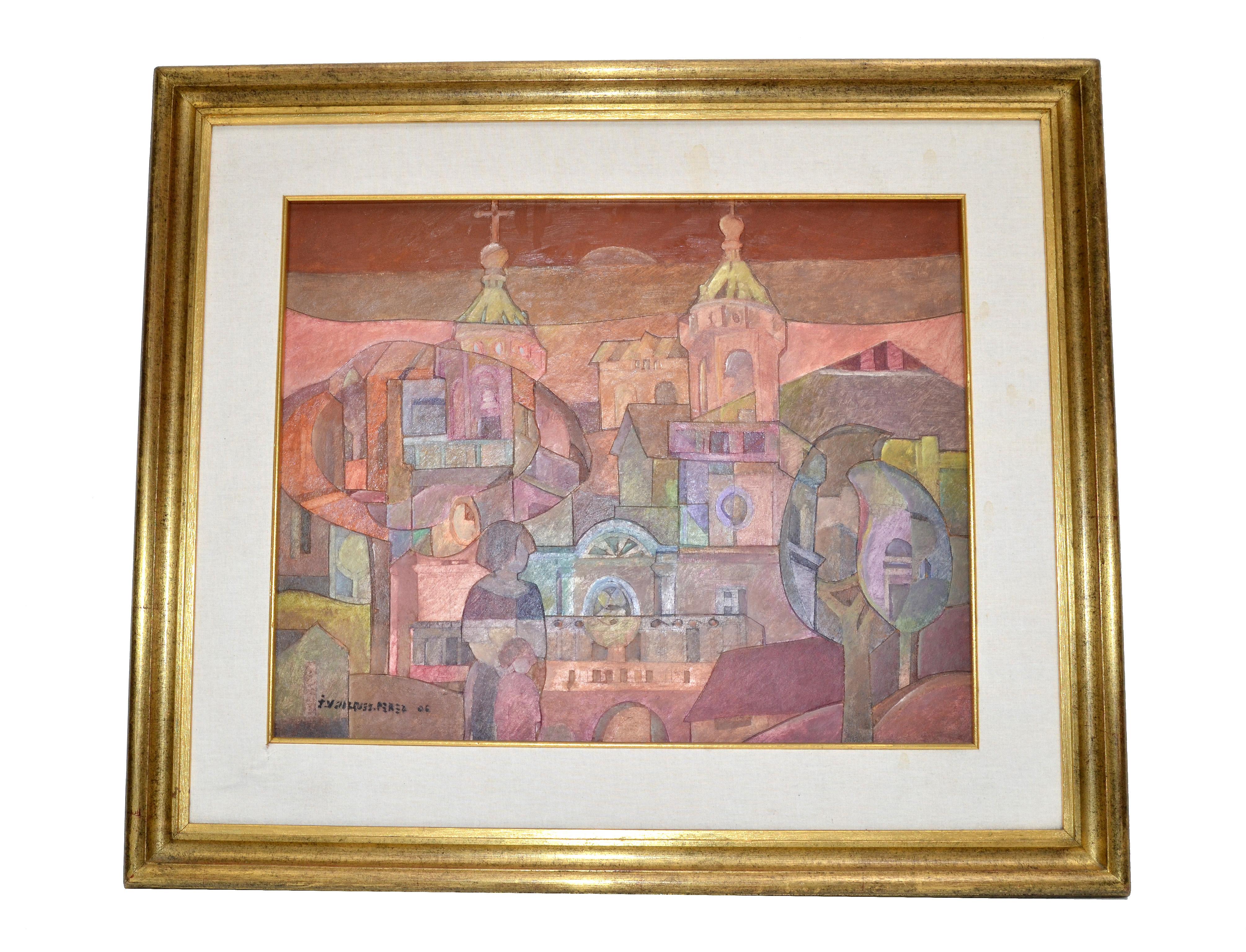 Signed Golden Framed South American Art Well-Known Uruguay Artist Painting 2006 For Sale 5