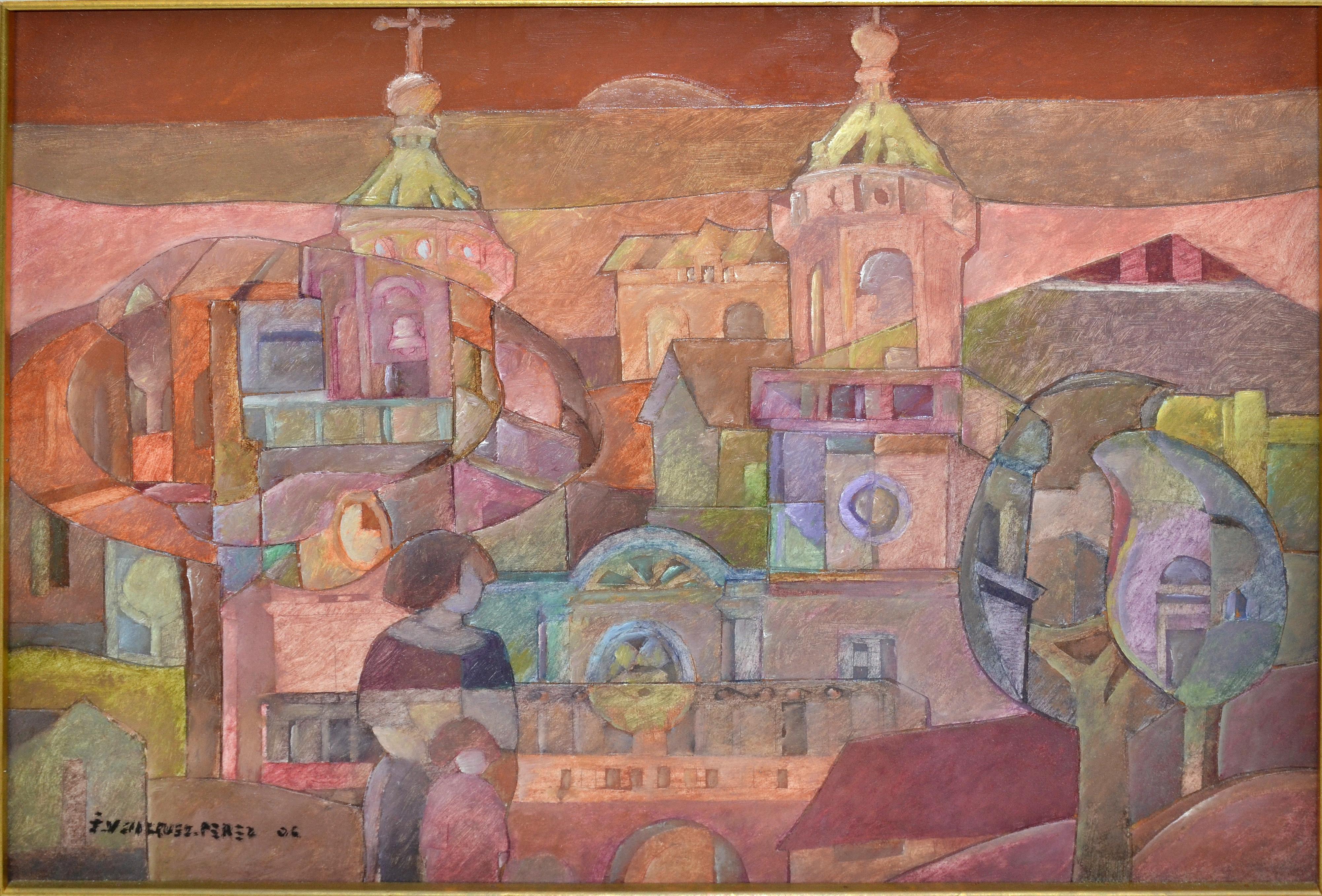 Modern Signed Golden Framed South American Art Well-Known Uruguay Artist Painting 2006 For Sale