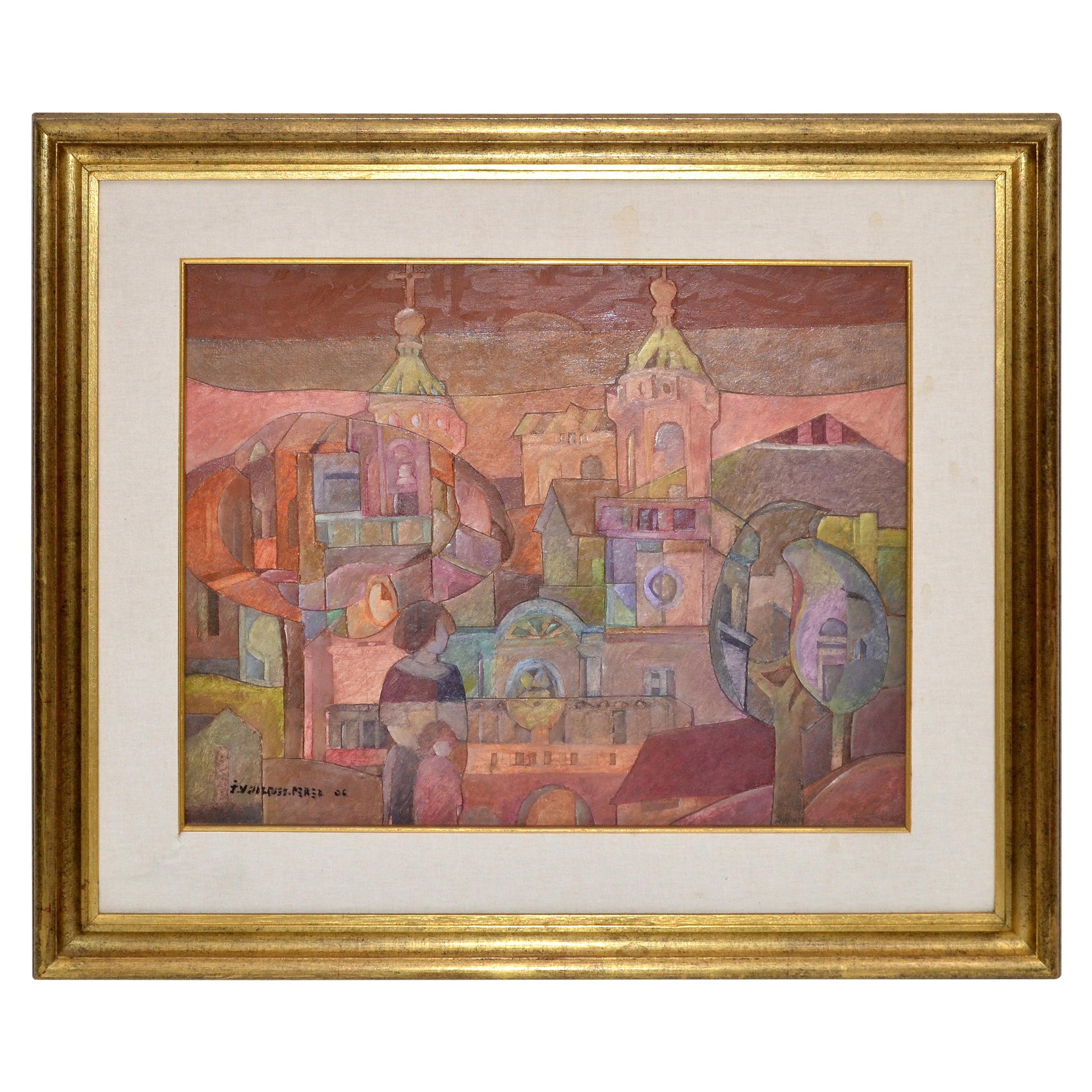 Signed Golden Framed South American Art Well-Known Uruguay Artist Painting 2006