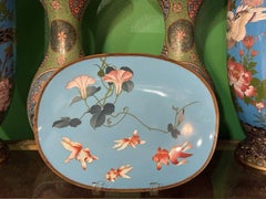 Signed Gonda Japanese Cloisonne Enamel Tray with Goldfish and Morning Glory