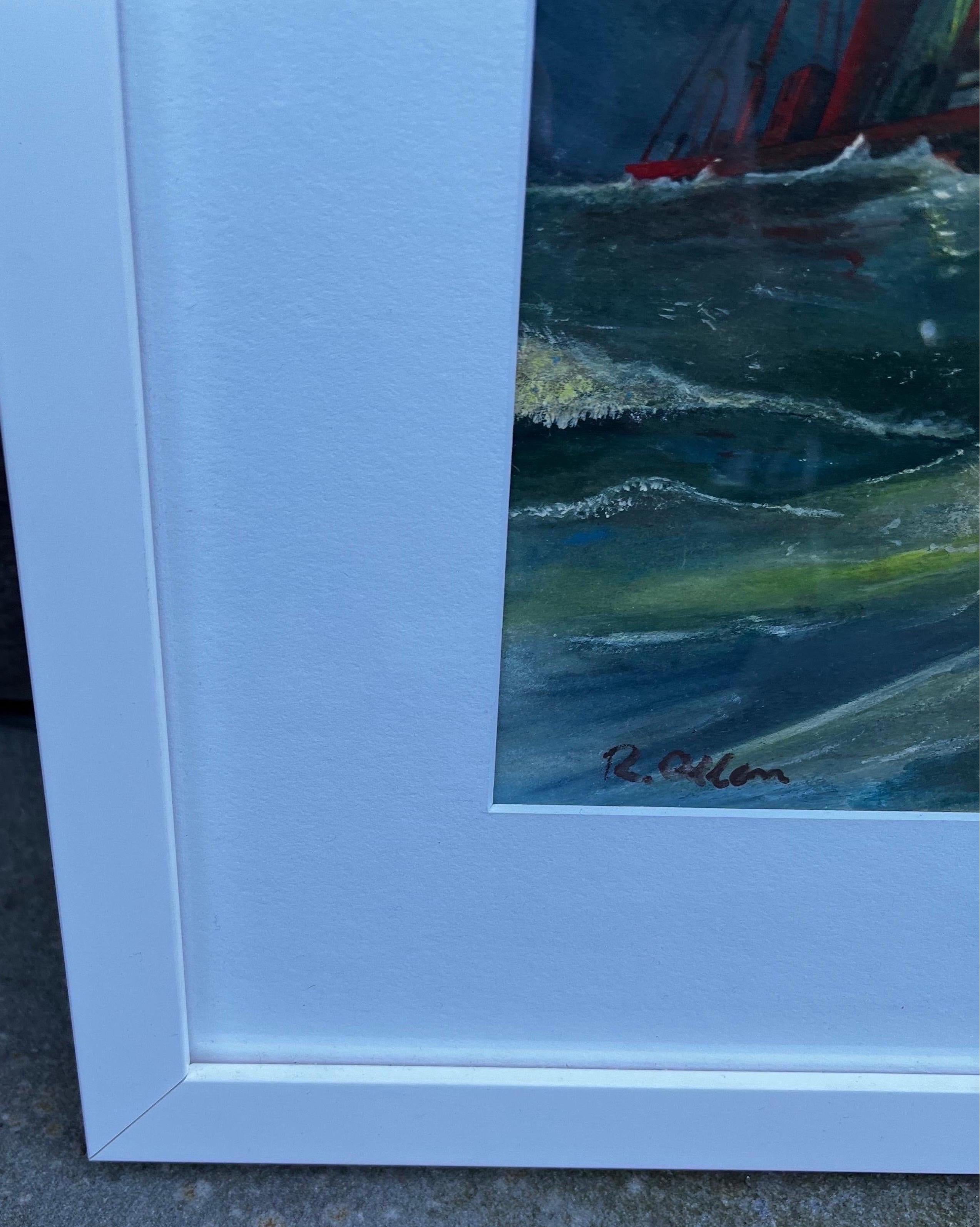 Signierte Gouache auf Papier Kunstwerk im Stil von Edward Hopper & Winslow Homer (Farbe) im Angebot