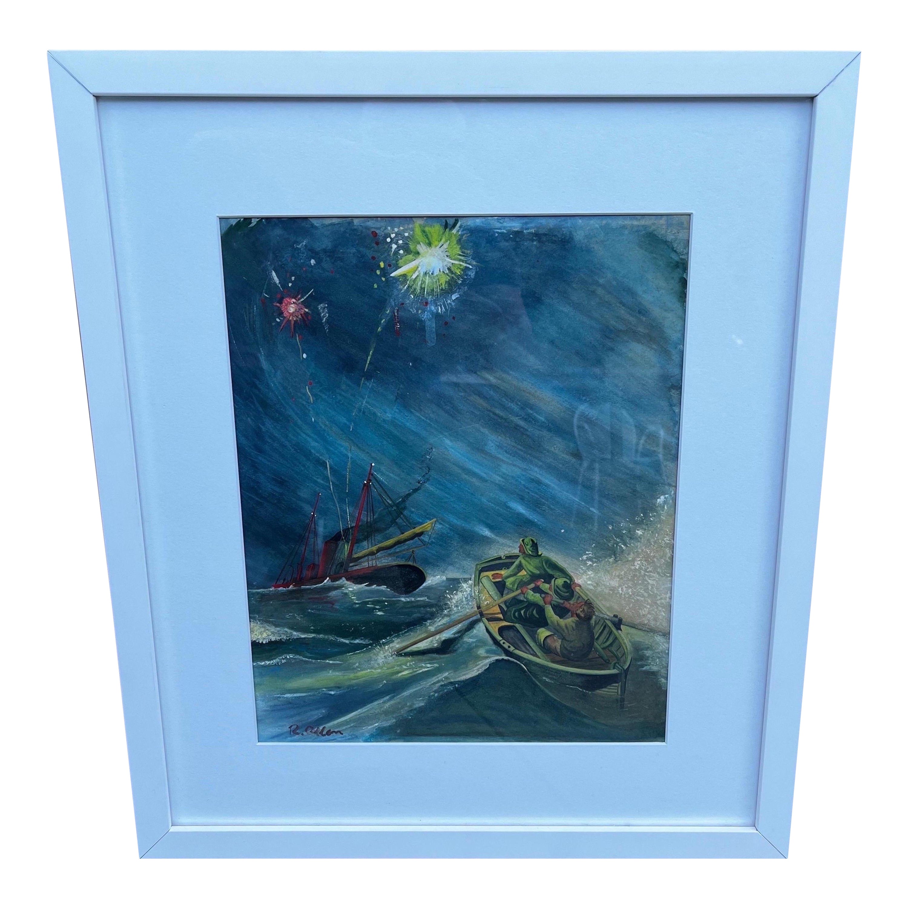 Gouache su carta firmata Opera d'arte nello stile di Edward Hopper e Winslow Homer in vendita