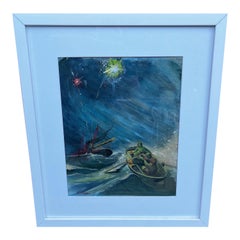 Œuvre d'art à la gouache sur papier signée dans le style d'Edward Hopper & Winslow Homer