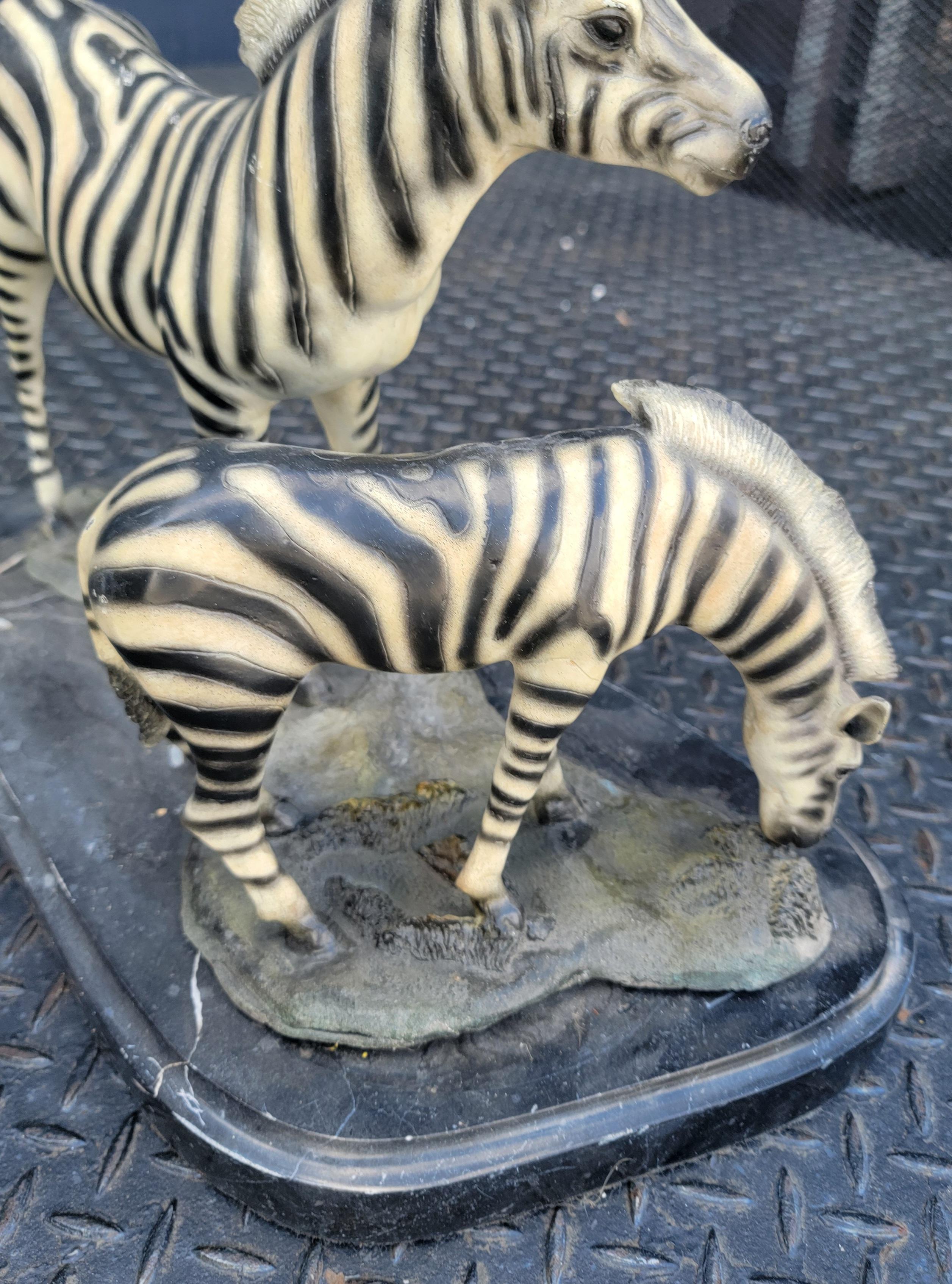 Modern Signed Grazing Zebra Sculpture with Marble Base For Sale