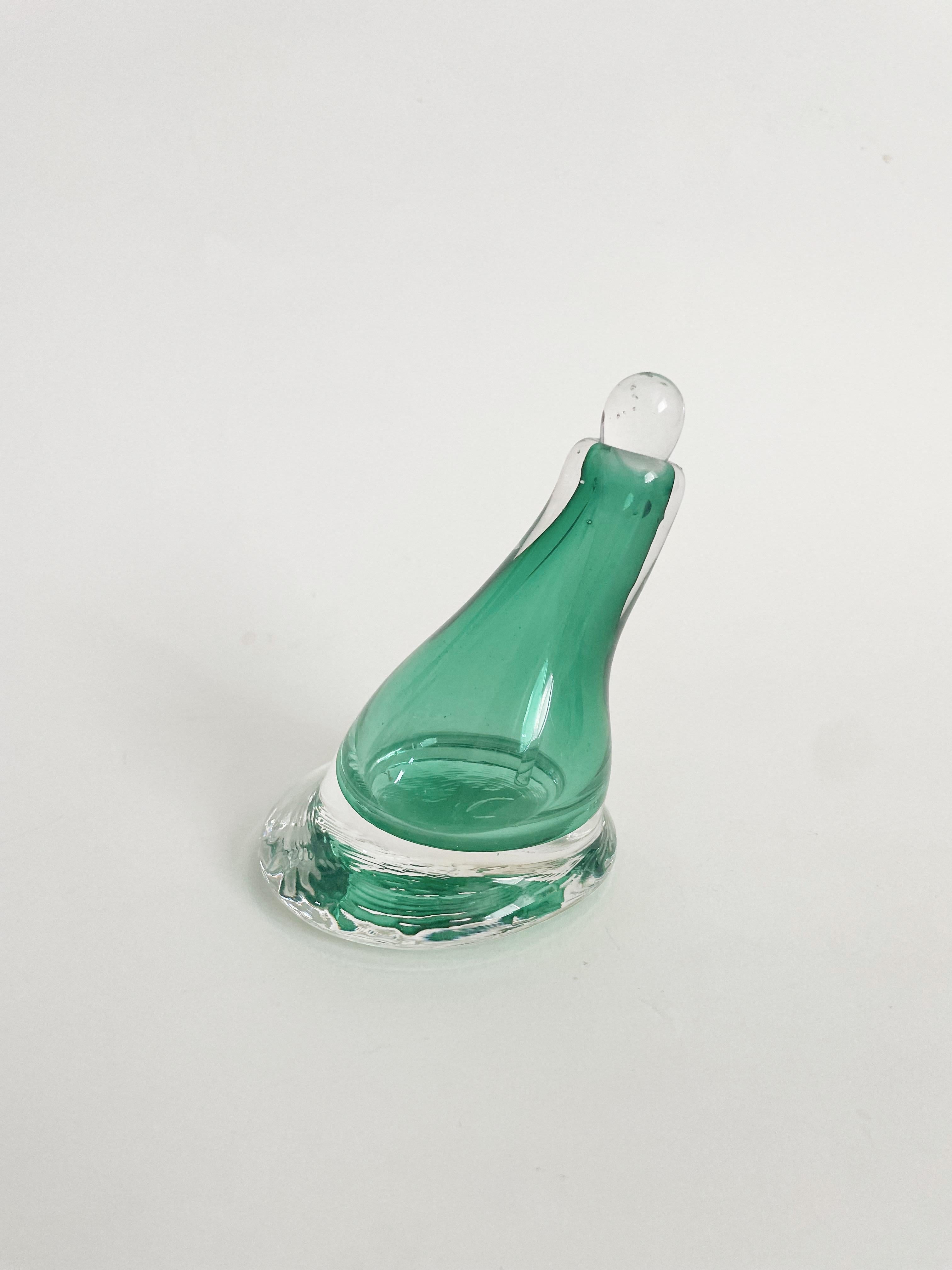 Emerald green molten biomorphic glass perfume bottle with dauber. Artist signed.