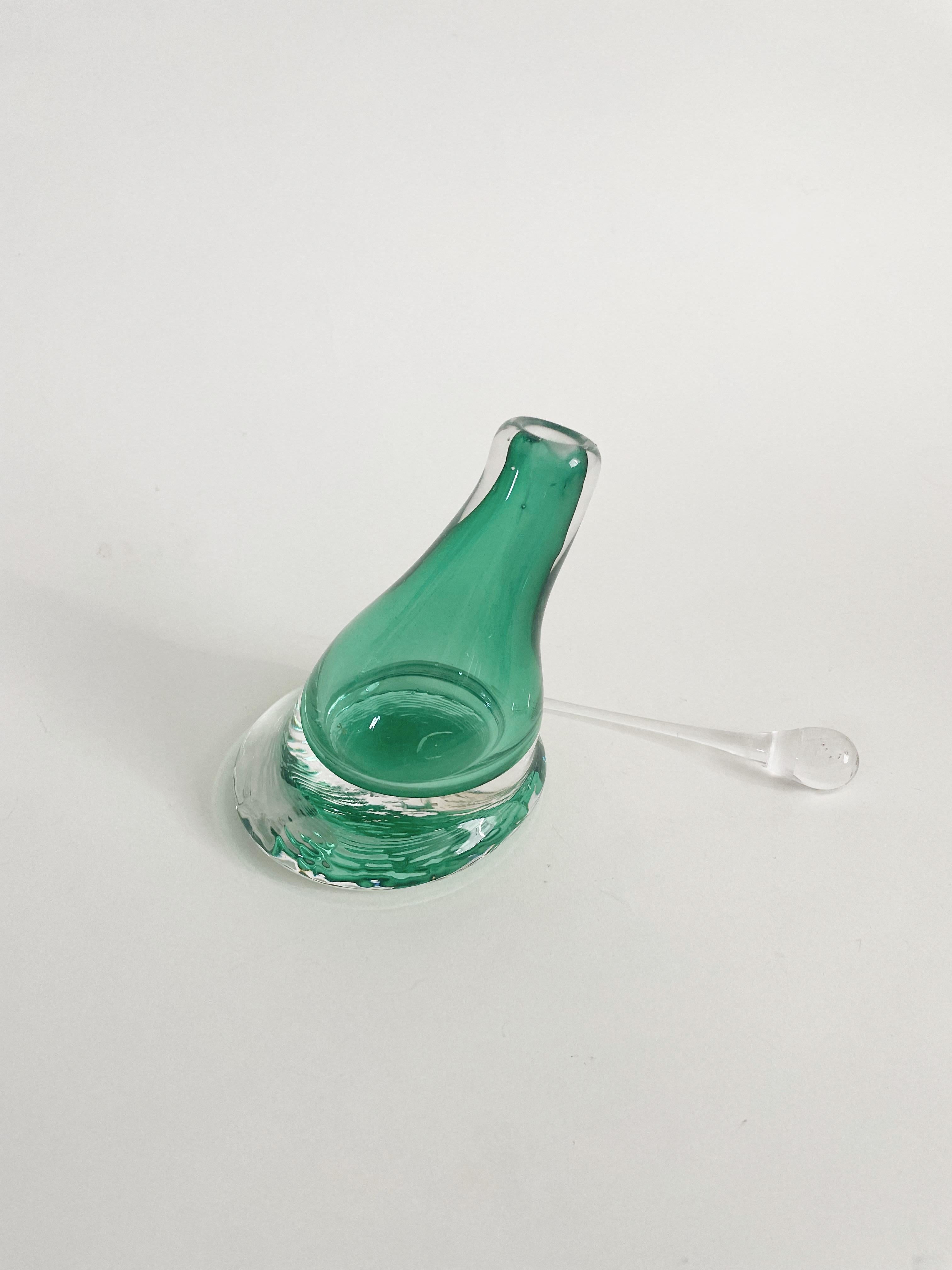 American Signed Green Art Glass Perfume Bottle For Sale