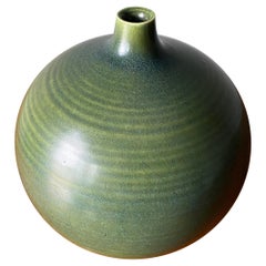 Signed Green Japanese Ceramic Vase, circa 1975