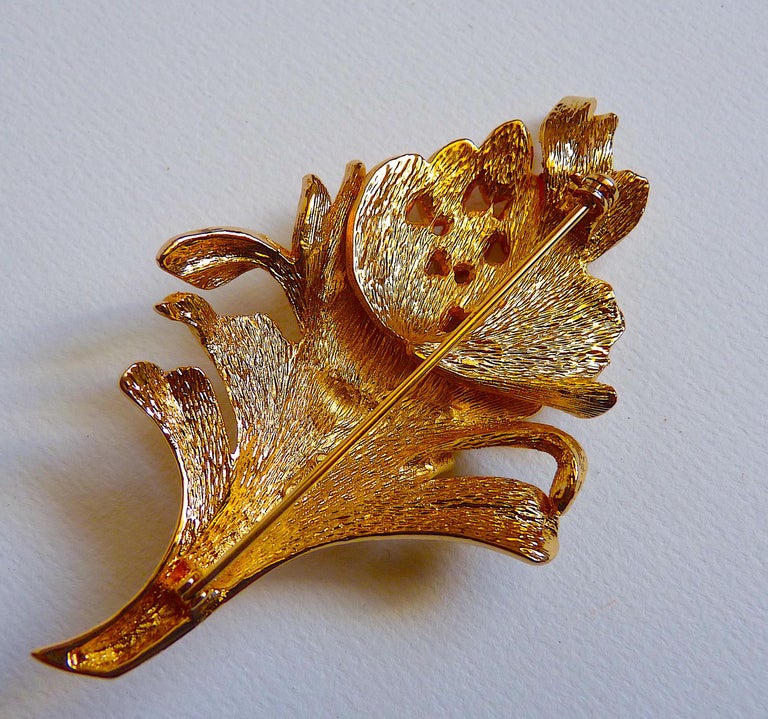 Broche Vintage Signée Grossé - Motif Feuilles Entrelacées Dorées - Occasion Bon état