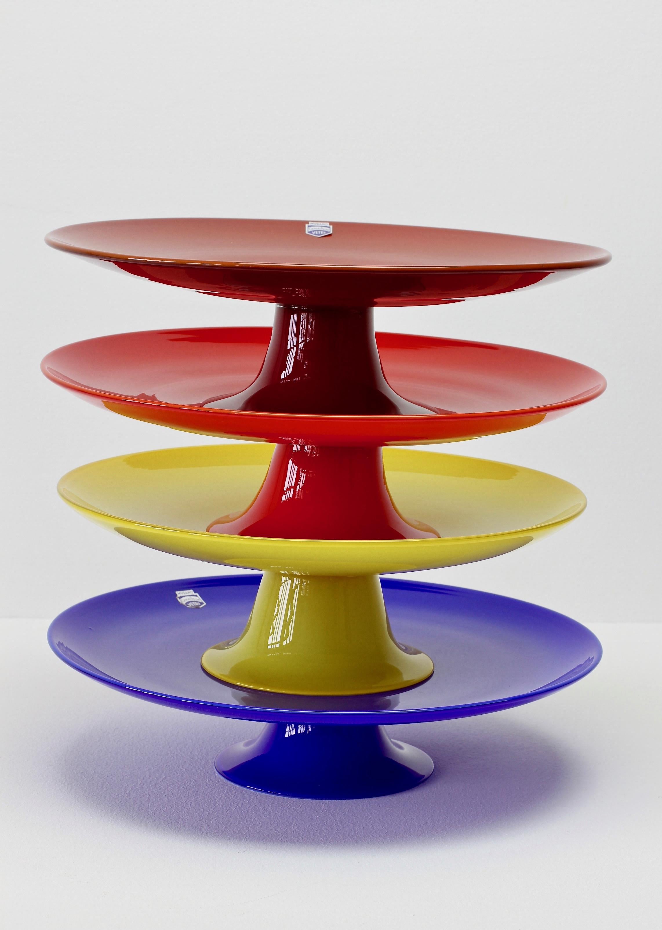 Mid-Century Modern Signed Group of Cenedese Murano Glass Vibrantly Colored Glass Cake Stands