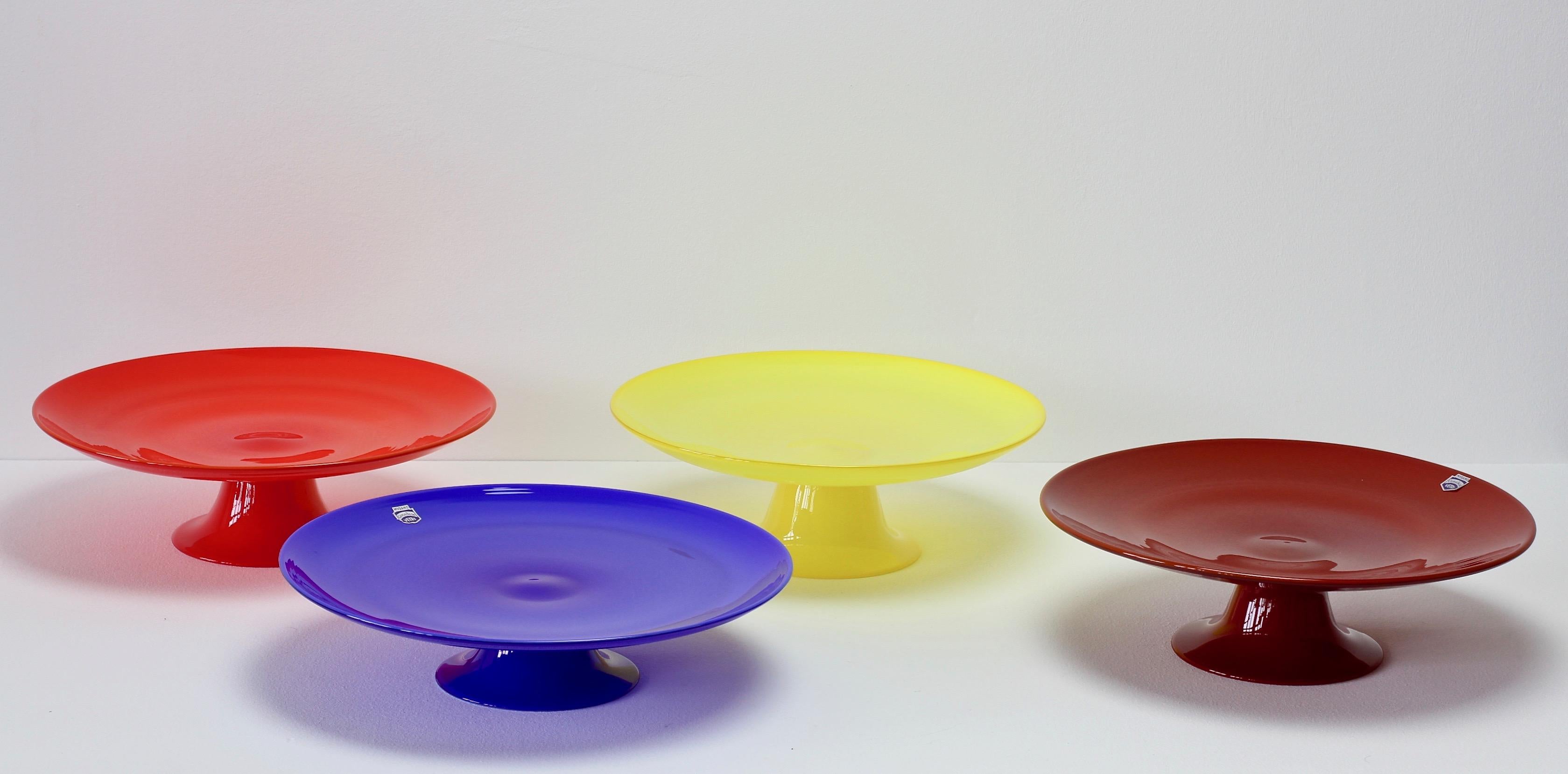 Signed Group of Cenedese Murano Glass Vibrantly Colored Glass Cake Stands 1