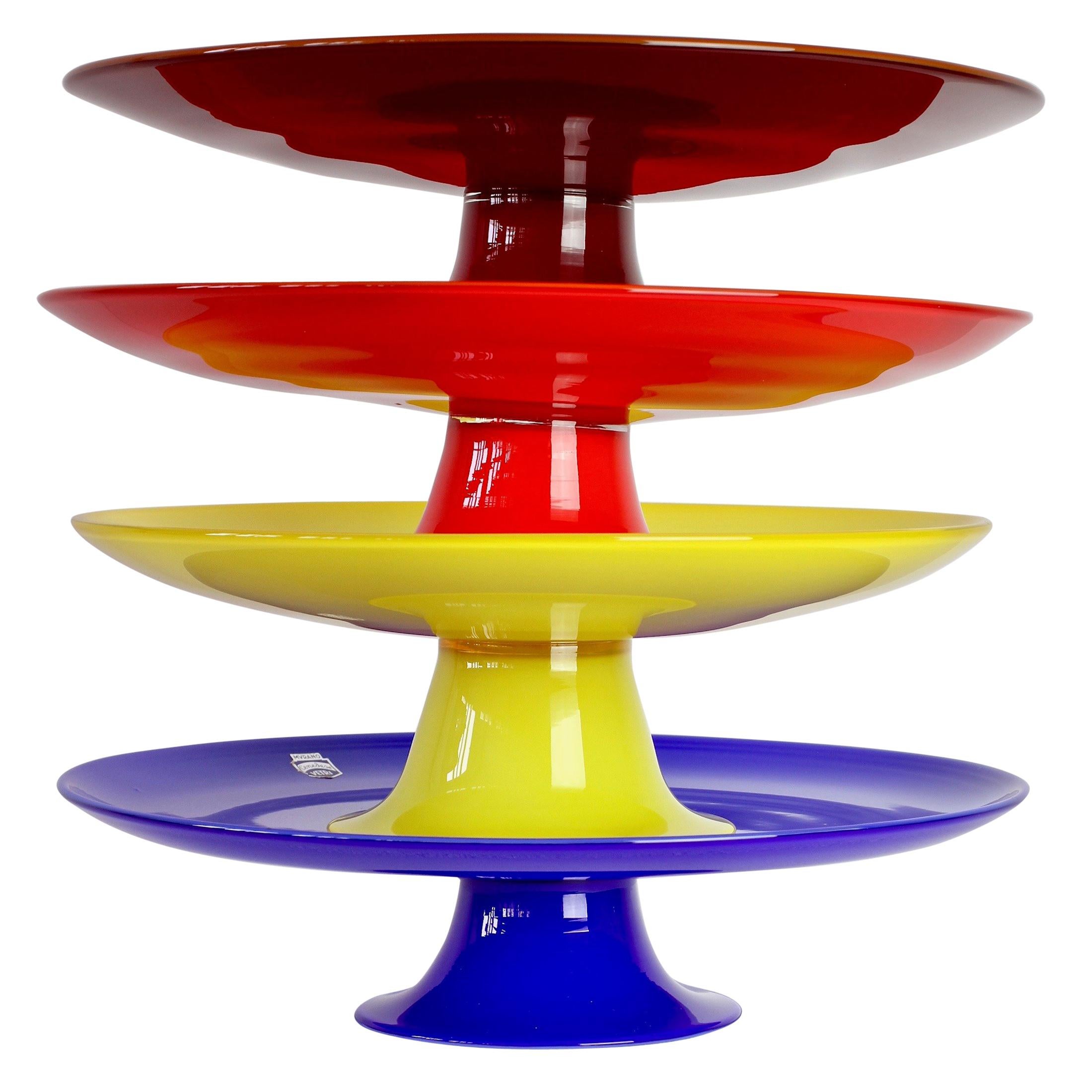 Signed Group of Cenedese Murano Glass Vibrantly Colored Glass Cake Stands