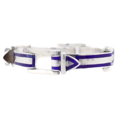 Signiertes Gucci Retro-Armband aus Sterlingsilber und blauer Emaille mit Schnalle