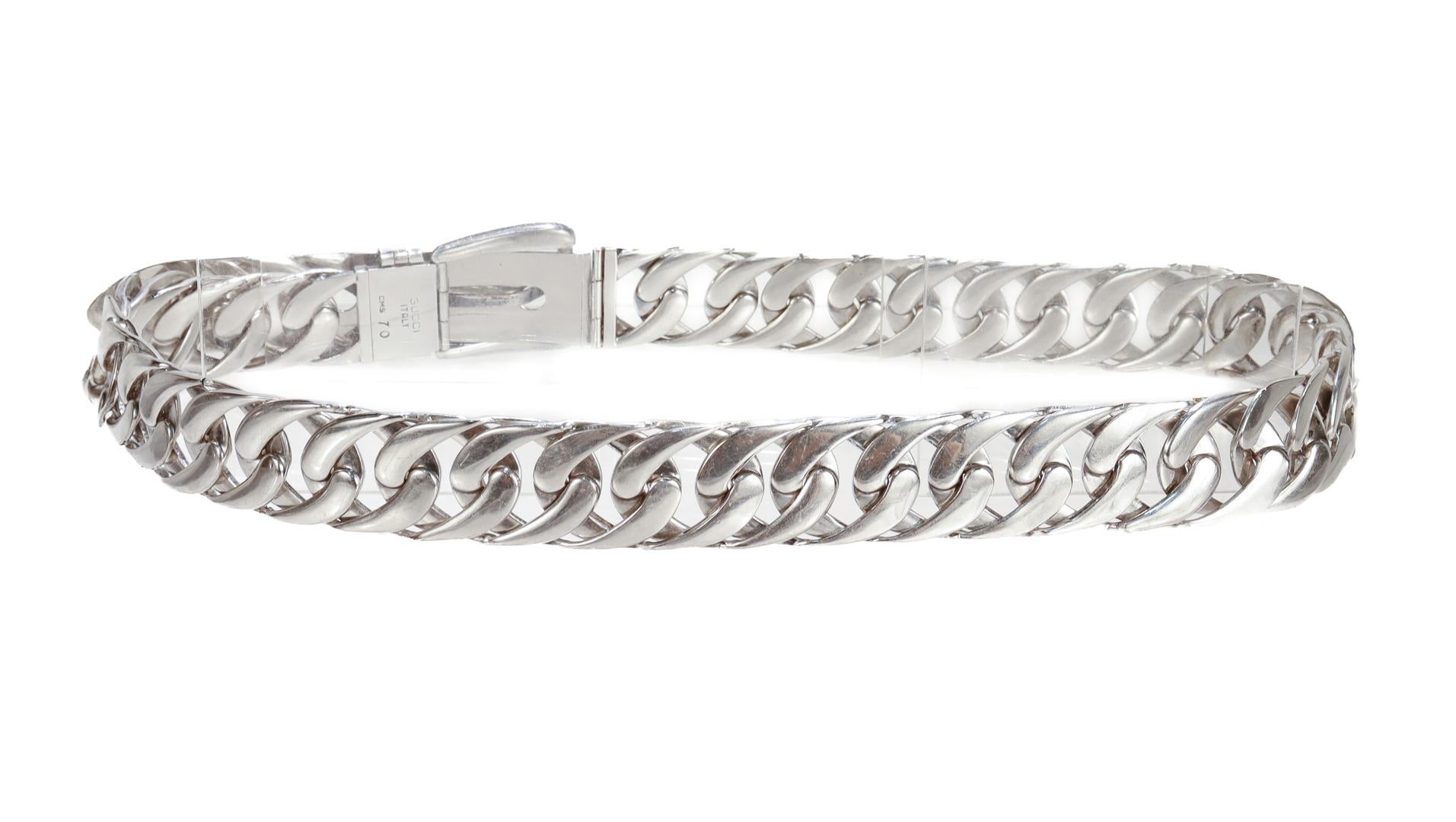 Signed Gucci Silver Plated Cuban Chain Link 70cm Belt For Sale 5