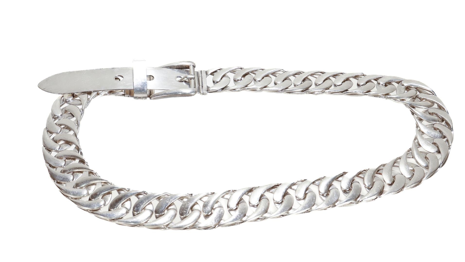 Signed Gucci Silver Plated Cuban Chain Link 70cm Belt For Sale 6