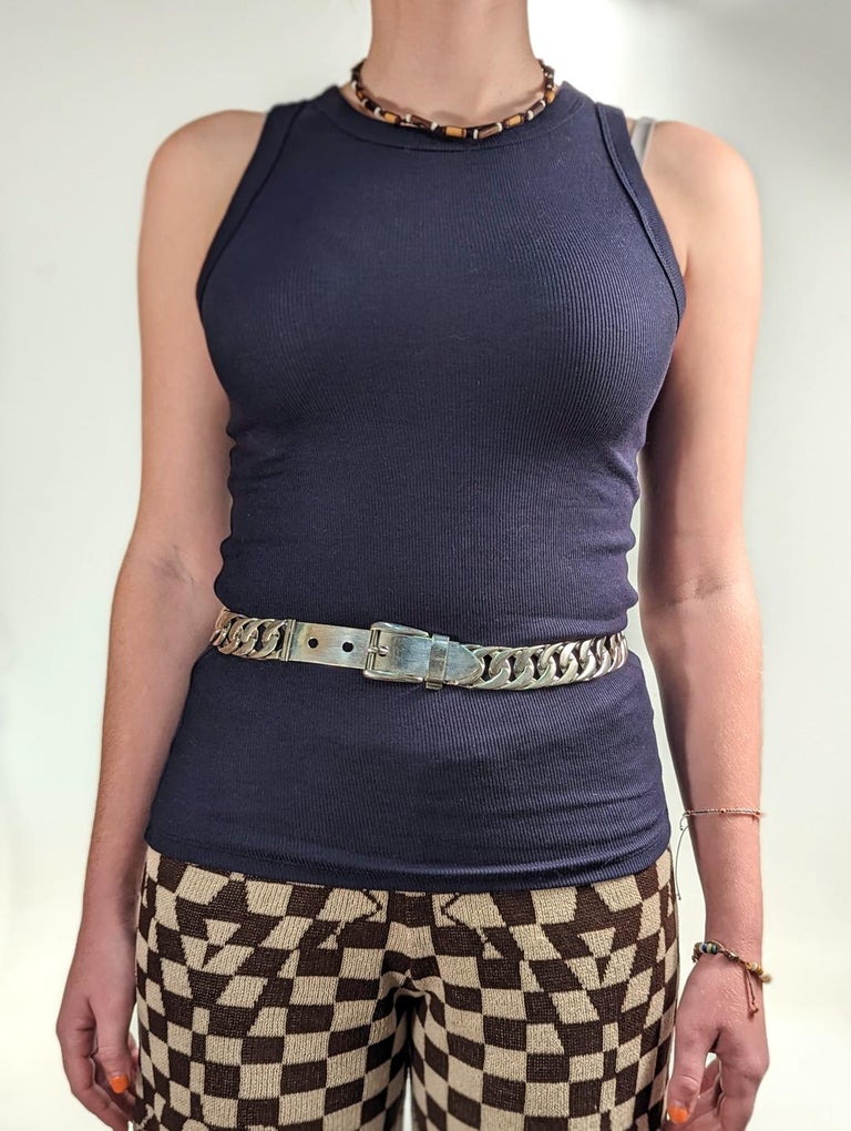 Signed Gucci Silver Plated Cuban Chain Link 70cm Belt