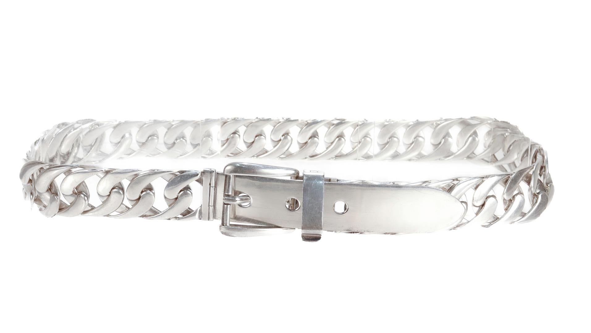 Women's Signed Gucci Silver Plated Cuban Chain Link 70cm Belt For Sale
