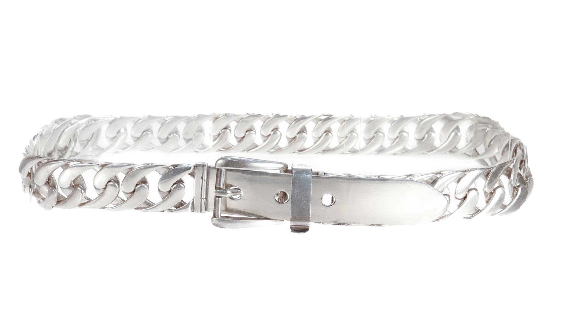 Cinturón de 70 cm de cadena cubana de eslabones bañada en plata firmado por Gucci 1
