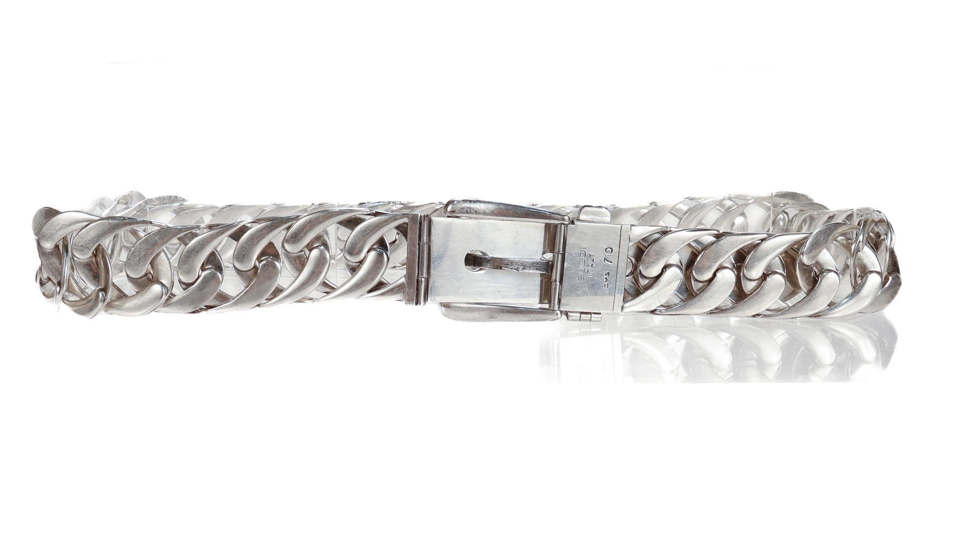 Signed Gucci Silver Plated Cuban Chain Link 70cm Belt For Sale 3