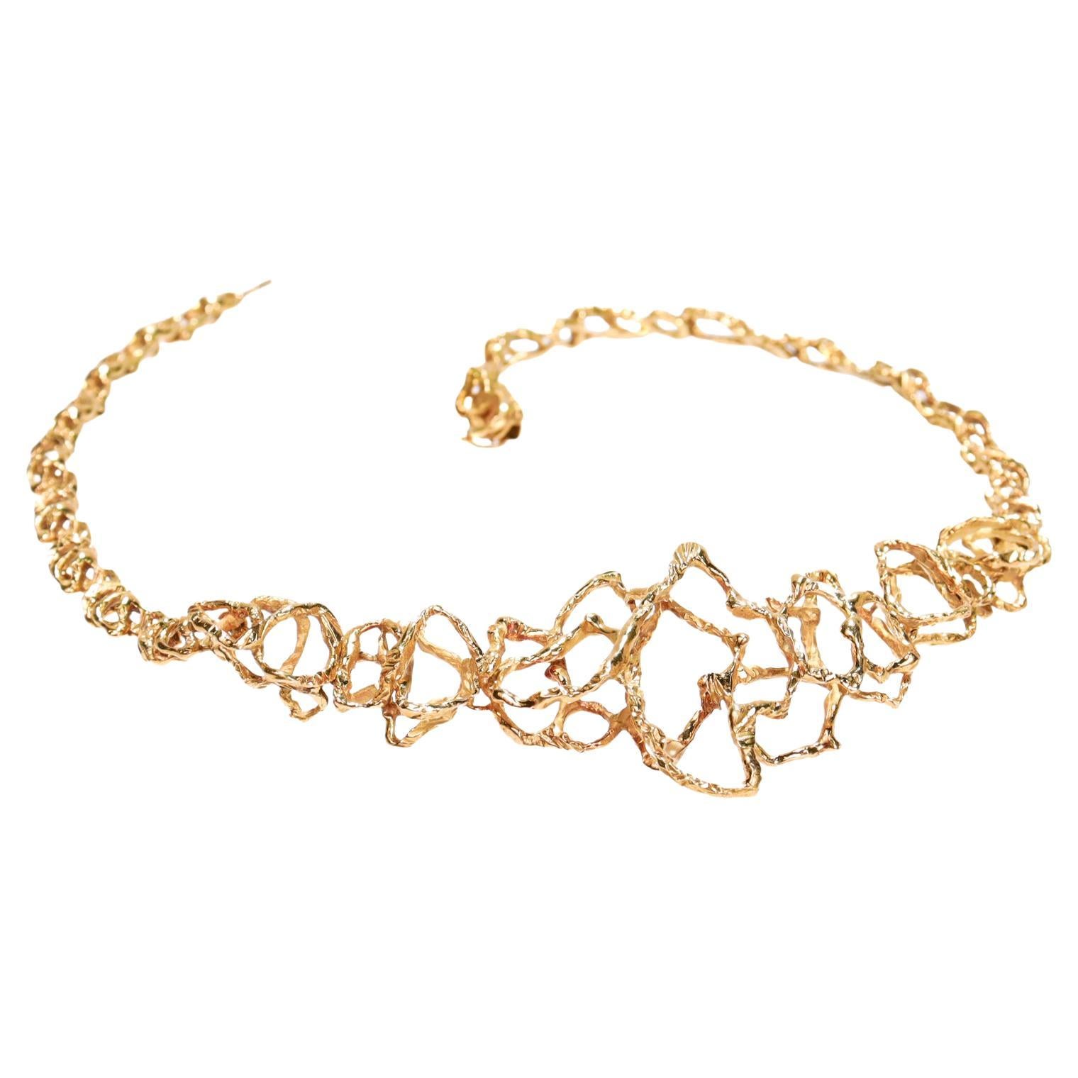 Signierte Gueblin 18K Gold Brutalistische Gliederhalskette mit Kette und Gliederhalskette