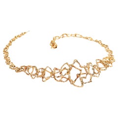 Signierte Gueblin 18K Gold Brutalistische Gliederhalskette mit Kette und Gliederhalskette