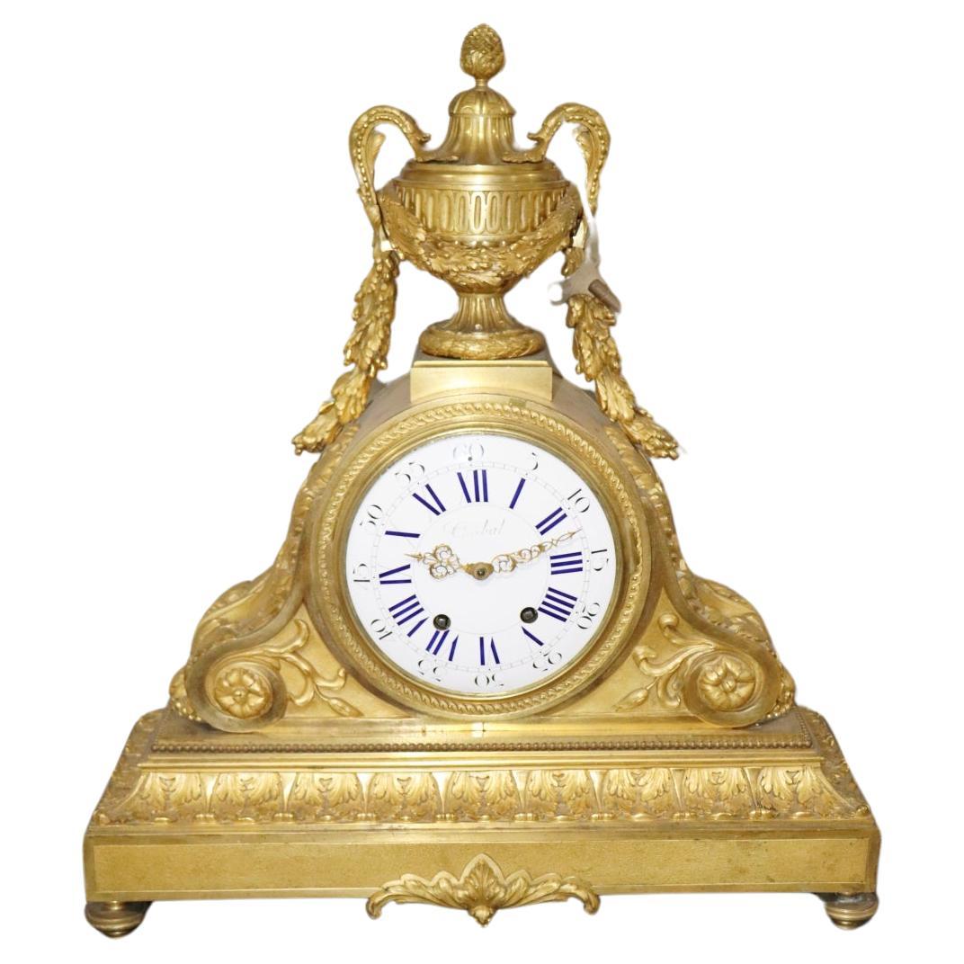Signed Guibal Solid Bronze French Louis XV Style Mantle Clock