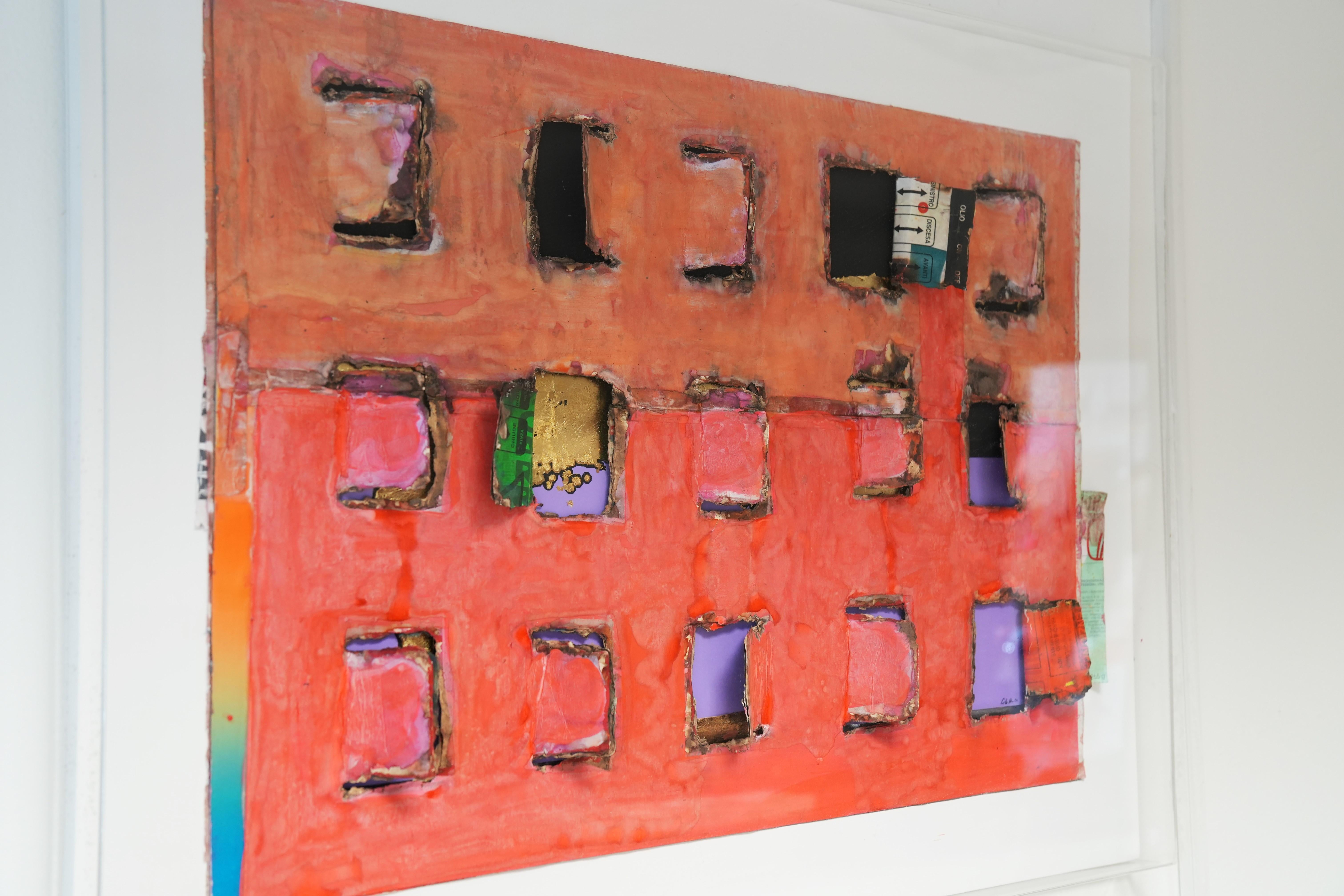Signierte Guido Coletti 'Closed Windows' Plexiglas-gerahmte Mixed-Media Arbeit, 1980er Jahre (Italian) im Angebot