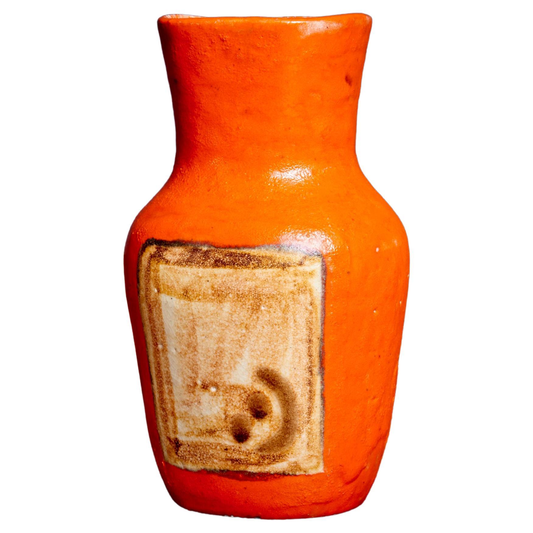 Signed Guido Gambone Ceramic Vase in Orange, Italy, 1950s