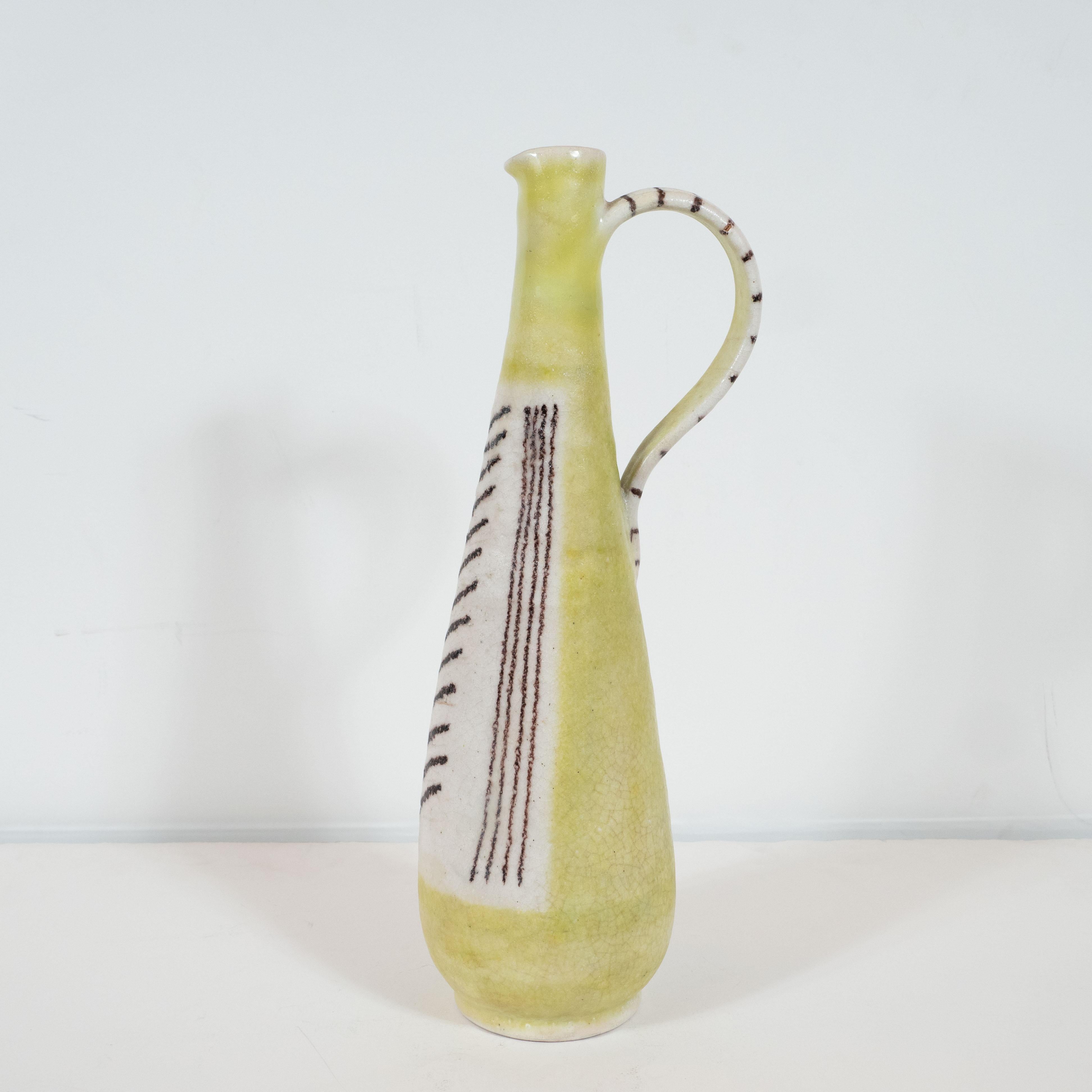 Signed Guido Gambone Mid-Century Modern Hand Crafted Ceramic Pitcher In Excellent Condition In New York, NY