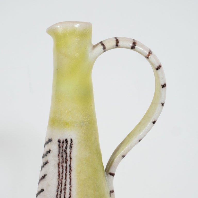 Mid-20th Century Signed Guido Gambone Mid-Century Modern Hand Crafted Ceramic Pitcher For Sale