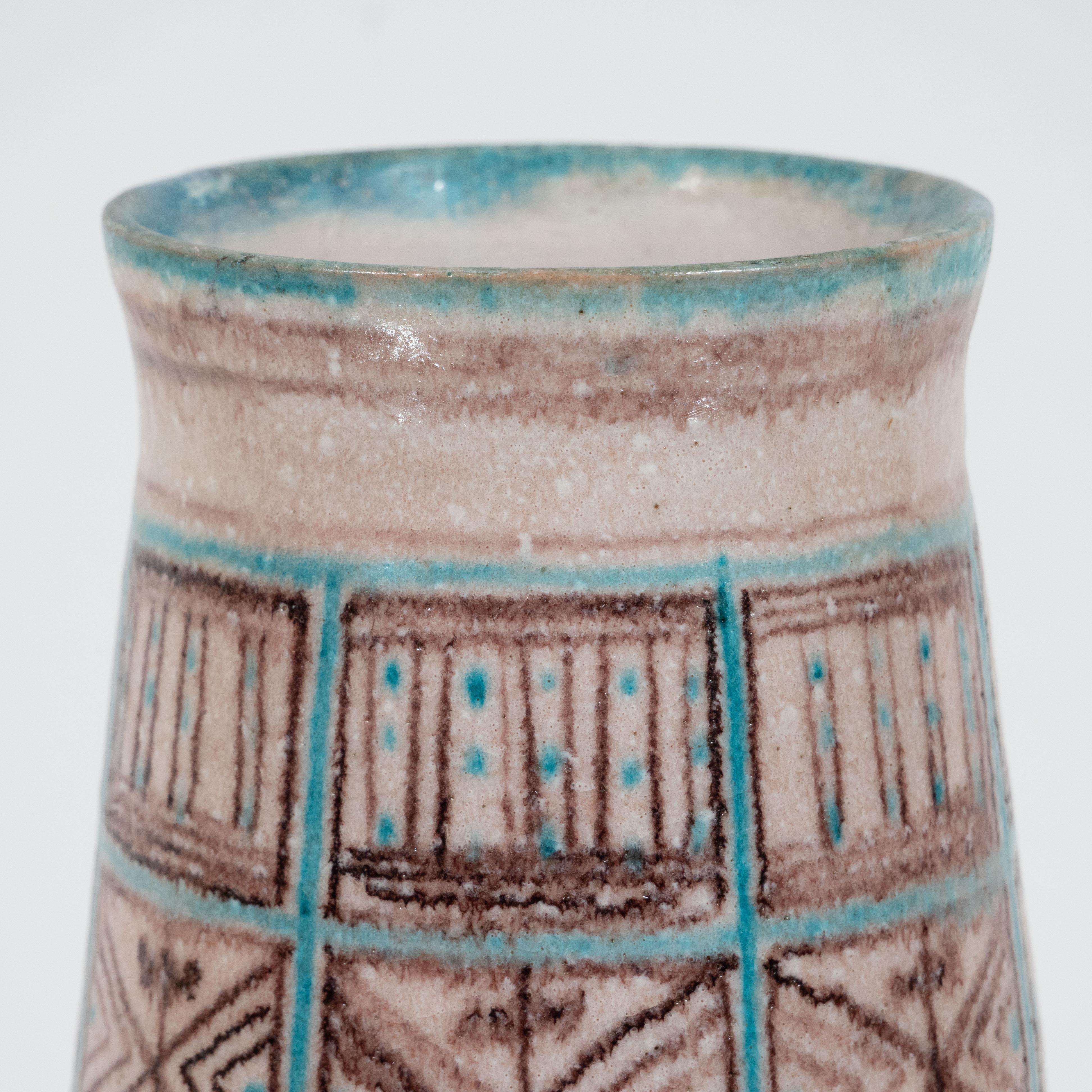 Italian Signed Guido Gambone Mid-Century Modern Hand Painted Ceramic Vase