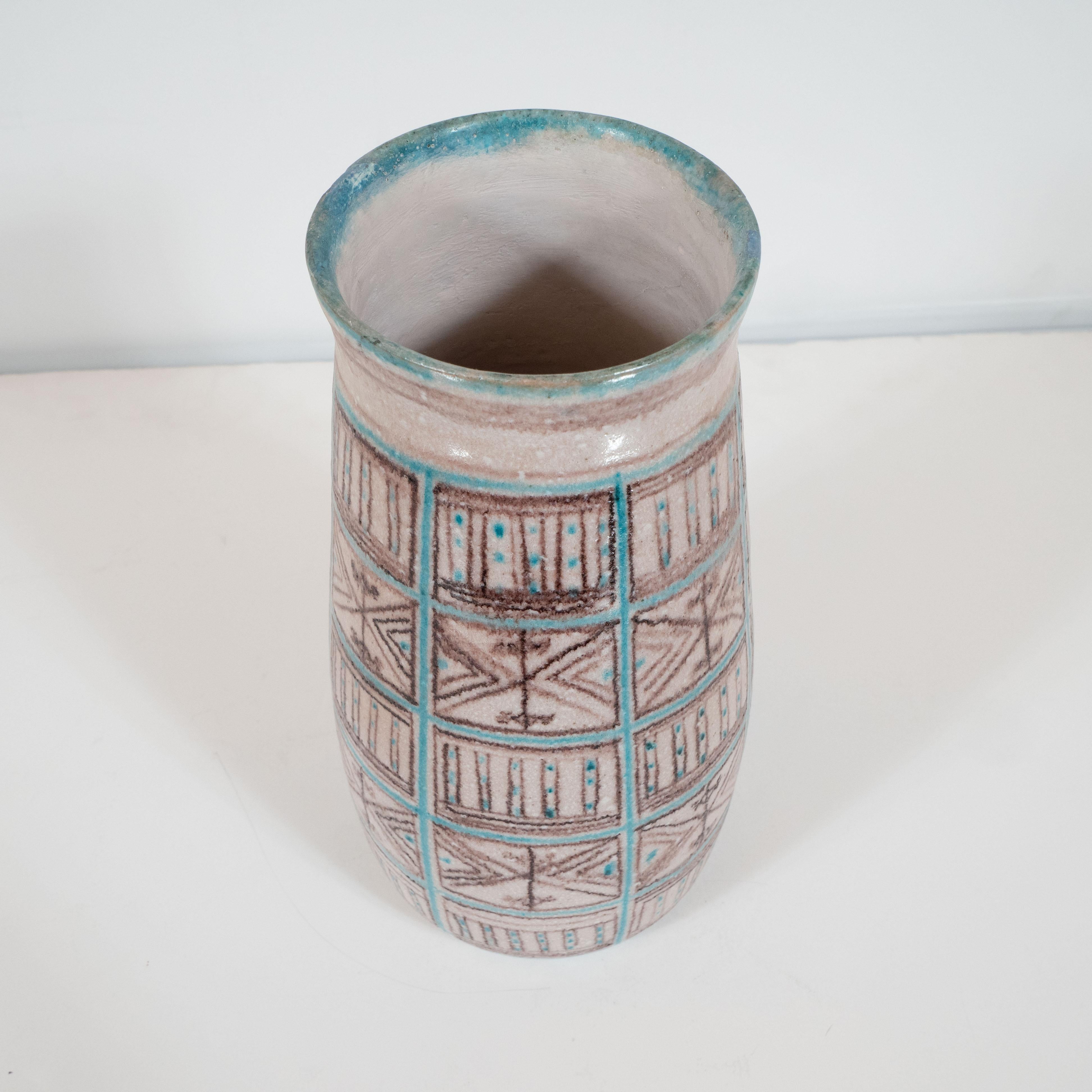 Mid-20th Century Signed Guido Gambone Mid-Century Modern Hand Painted Ceramic Vase