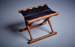 Signed "Guldhoj" Teak and Leather Folding Stool by Poul Hundevad for Vamdrup