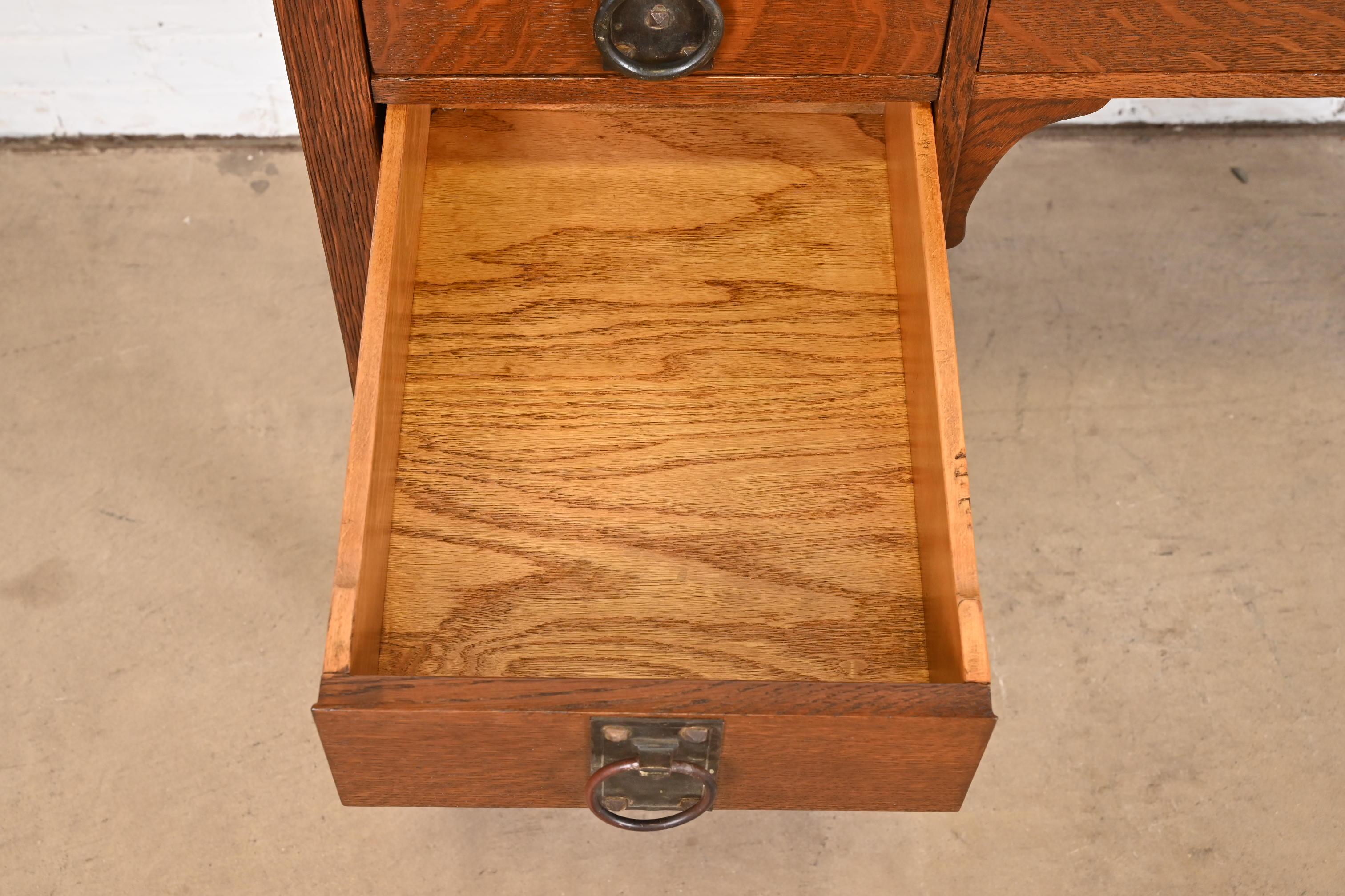 Signed Gustav Stickley Antique Mission Oak Arts & Crafts Desk, Newly Restored For Sale 3