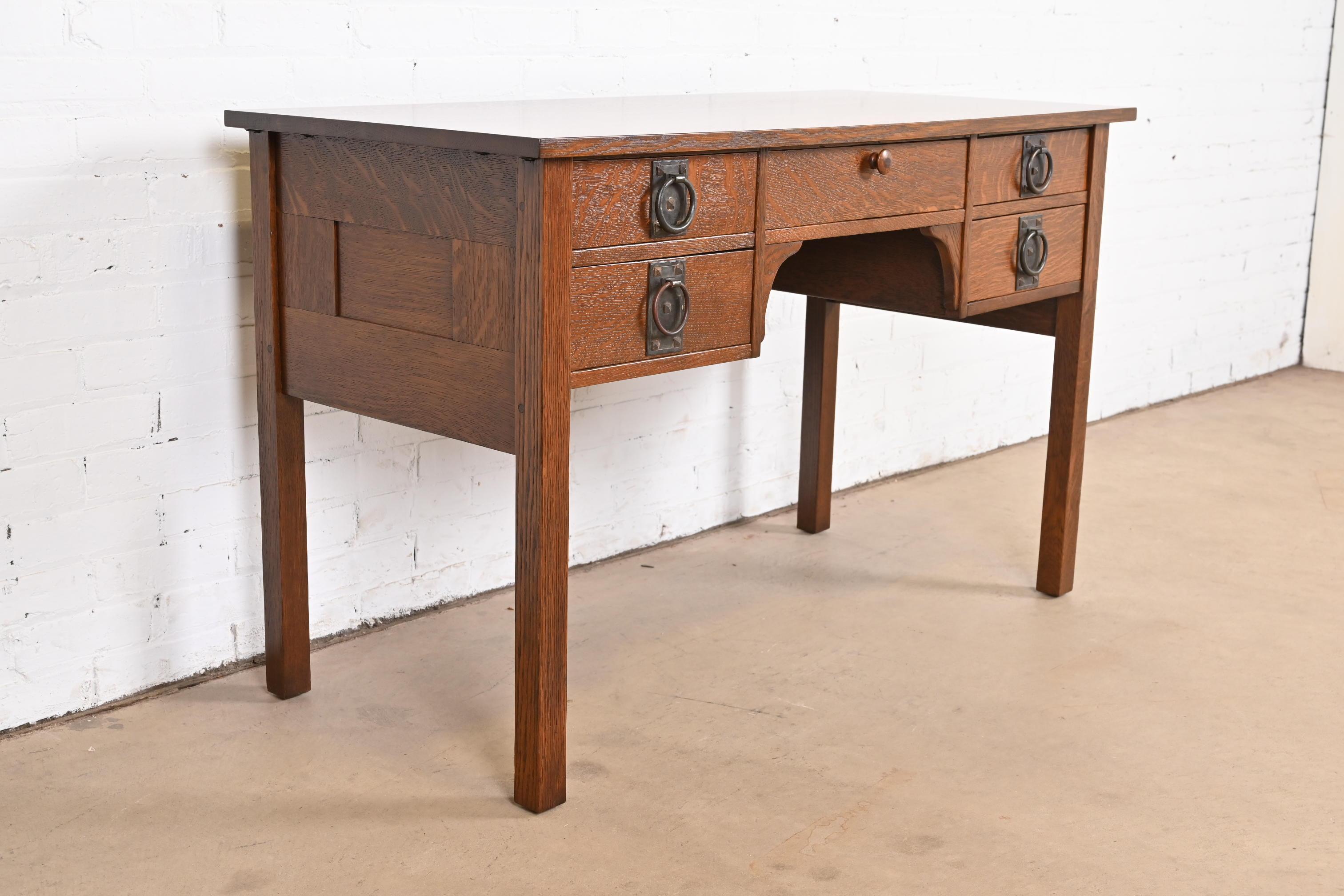 Arts and Crafts Signed Gustav Stickley Antique Mission Oak Arts & Crafts Desk, Newly Restored For Sale