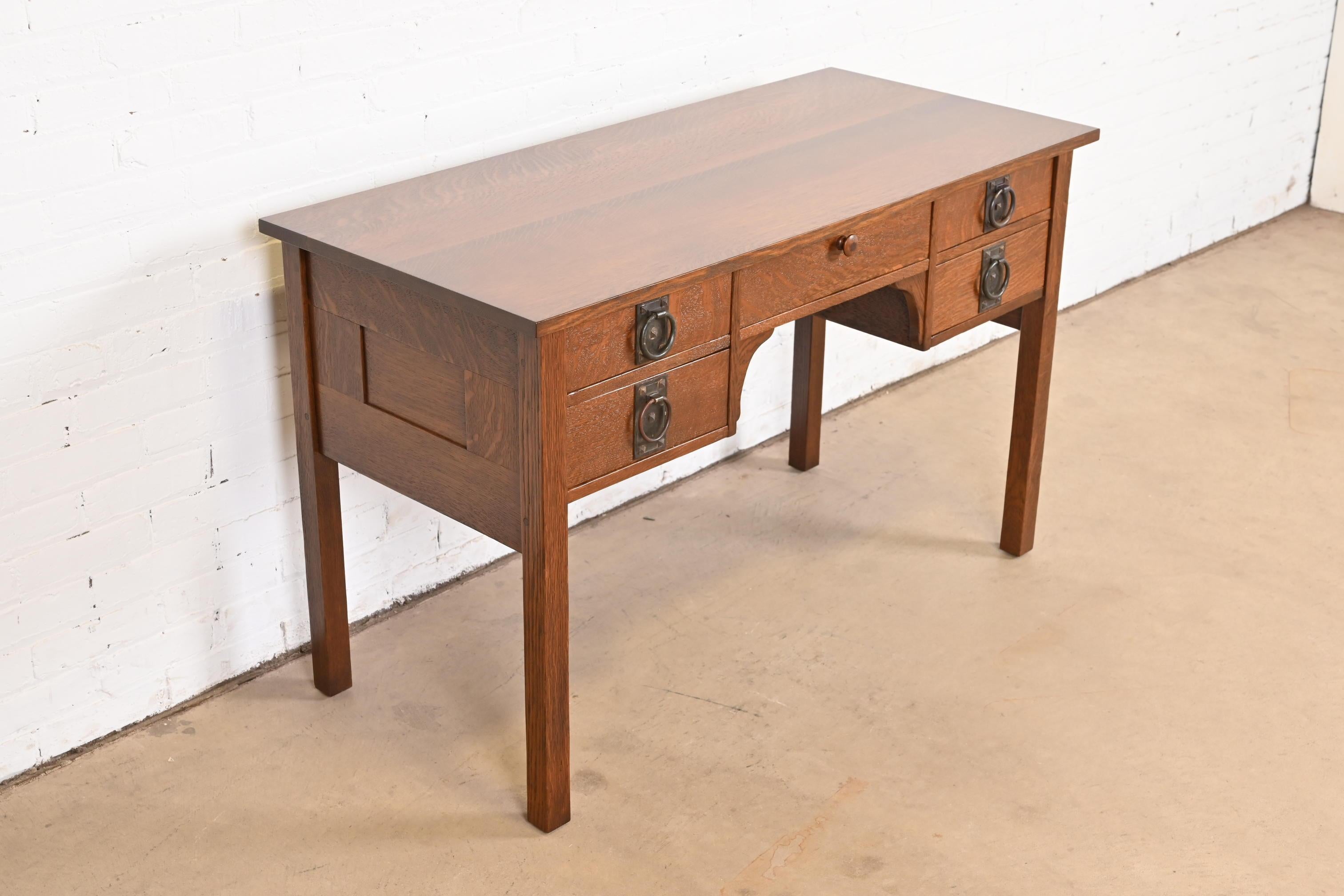 American Signed Gustav Stickley Antique Mission Oak Arts & Crafts Desk, Newly Restored For Sale