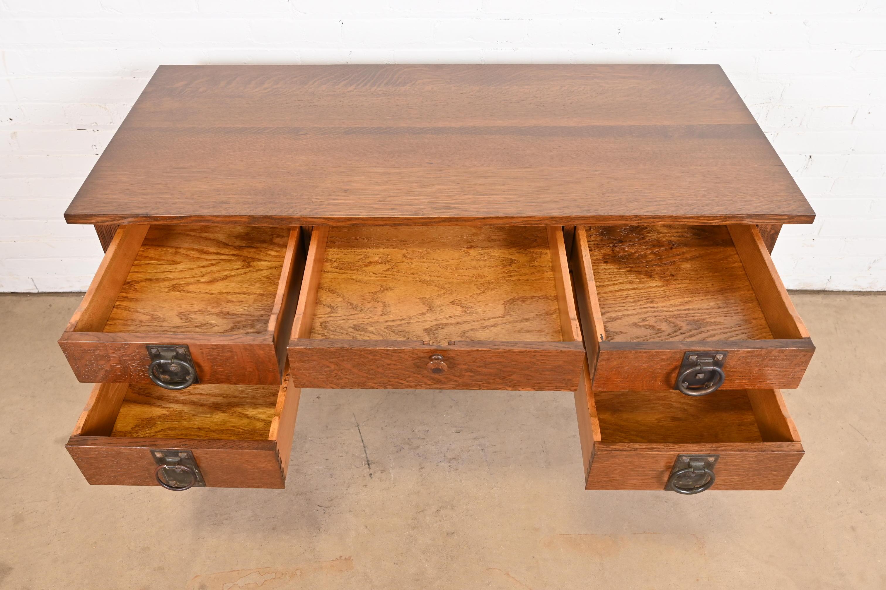 20th Century Signed Gustav Stickley Antique Mission Oak Arts & Crafts Desk, Newly Restored For Sale
