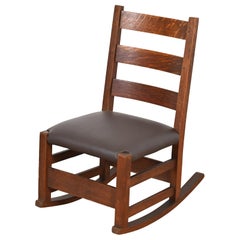 Signed Gustav Stickley Antique Mission Oak Arts & Crafts Sewing Rocking Chair