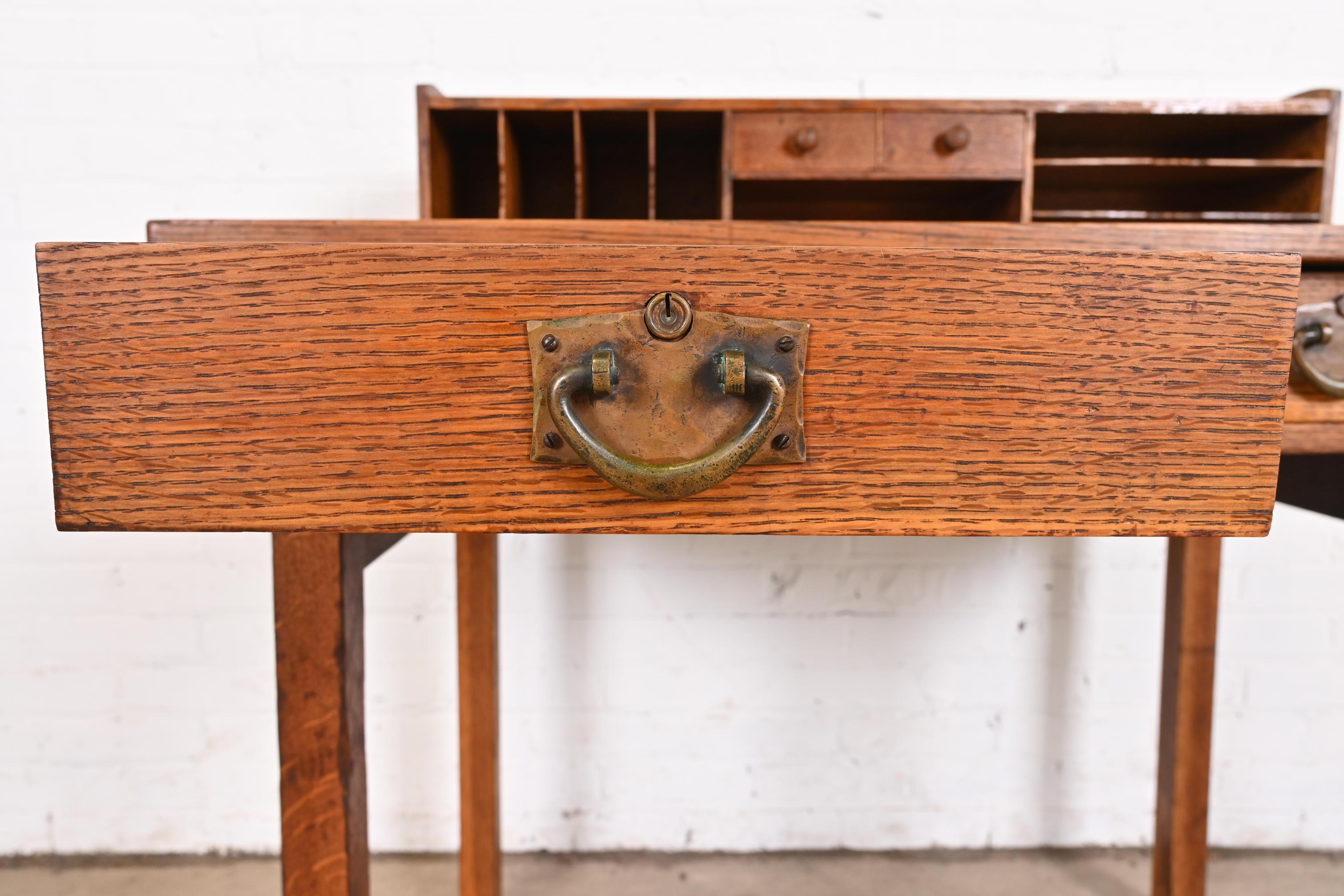 Copper Signed Gustav Stickley Antique Mission Oak Arts & Crafts Writing Desk