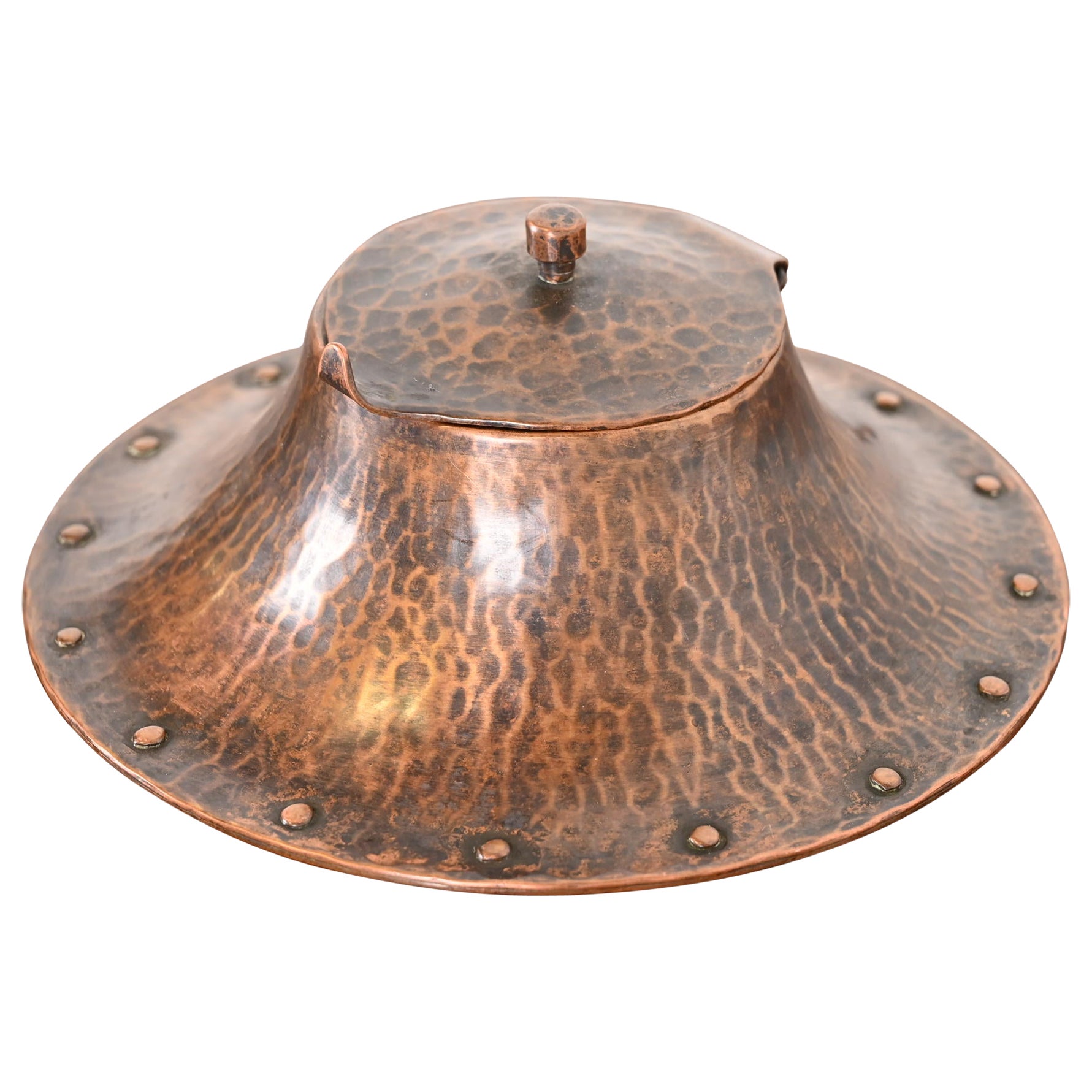 Signed Gustav Stickley Arts 
Crafts Hammered Copper Inkwell