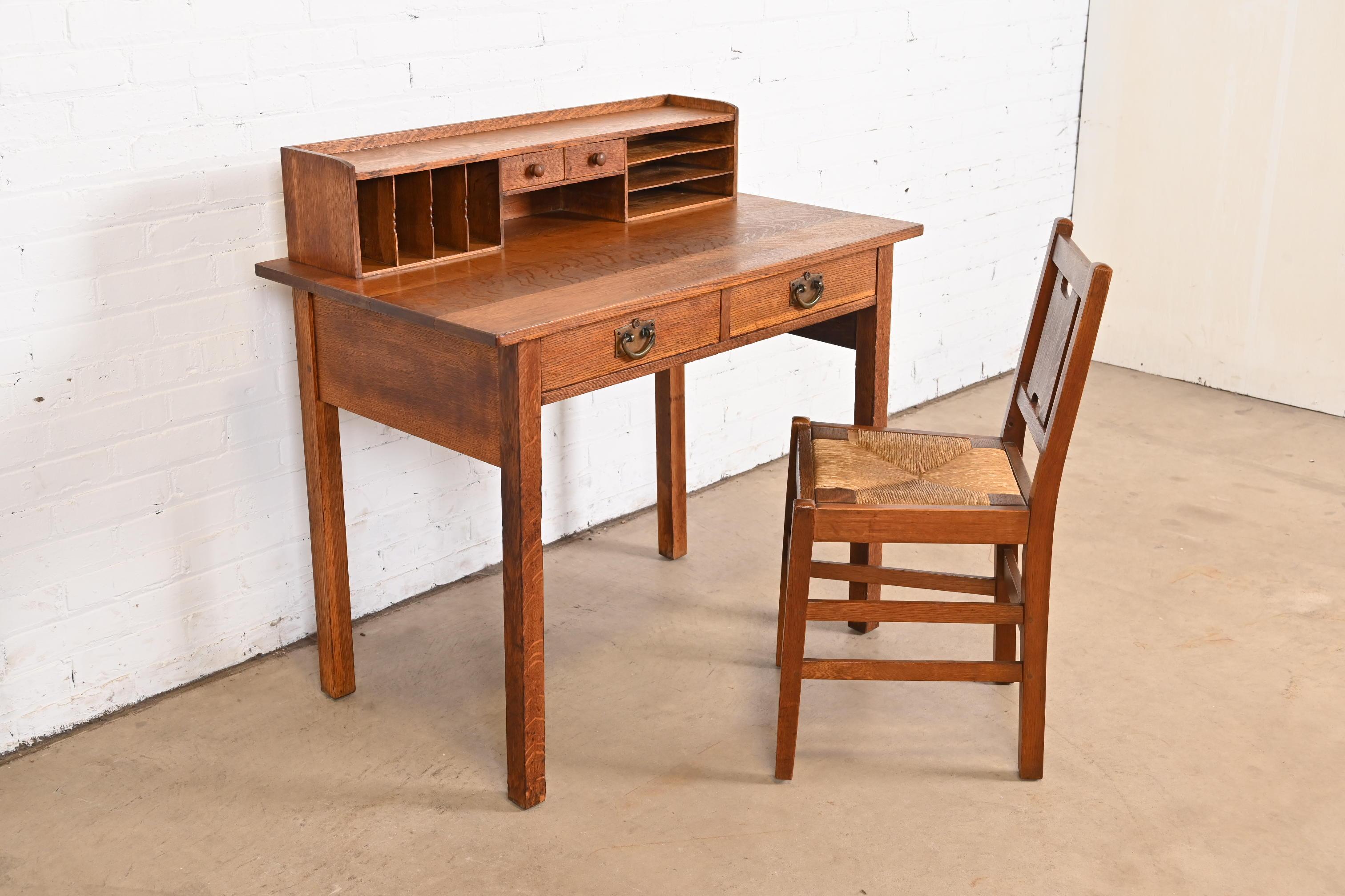 Signed Gustav Stickley Mission Oak Arts & Crafts Desk Chair or Side Chair 7