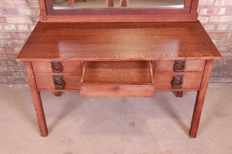 Signed Gustav Stickley Mission Oak Arts and Crafts Dressing Table