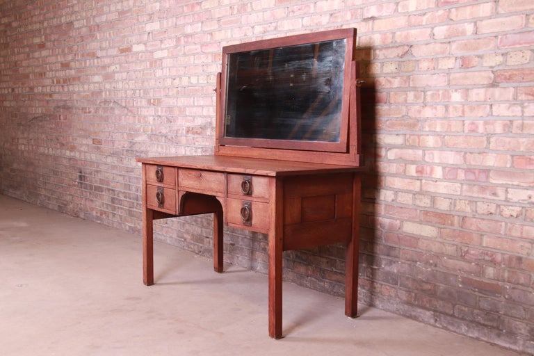 Signed Gustav Stickley Mission Oak Arts and Crafts Dressing Table