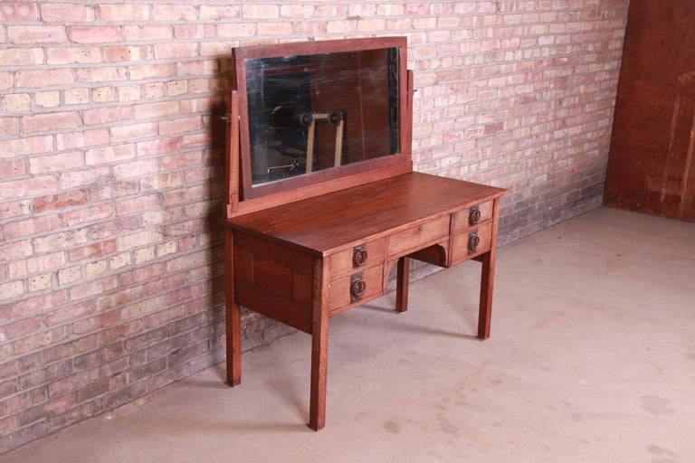 Signed Gustav Stickley Mission Oak Arts and Crafts Dressing Table